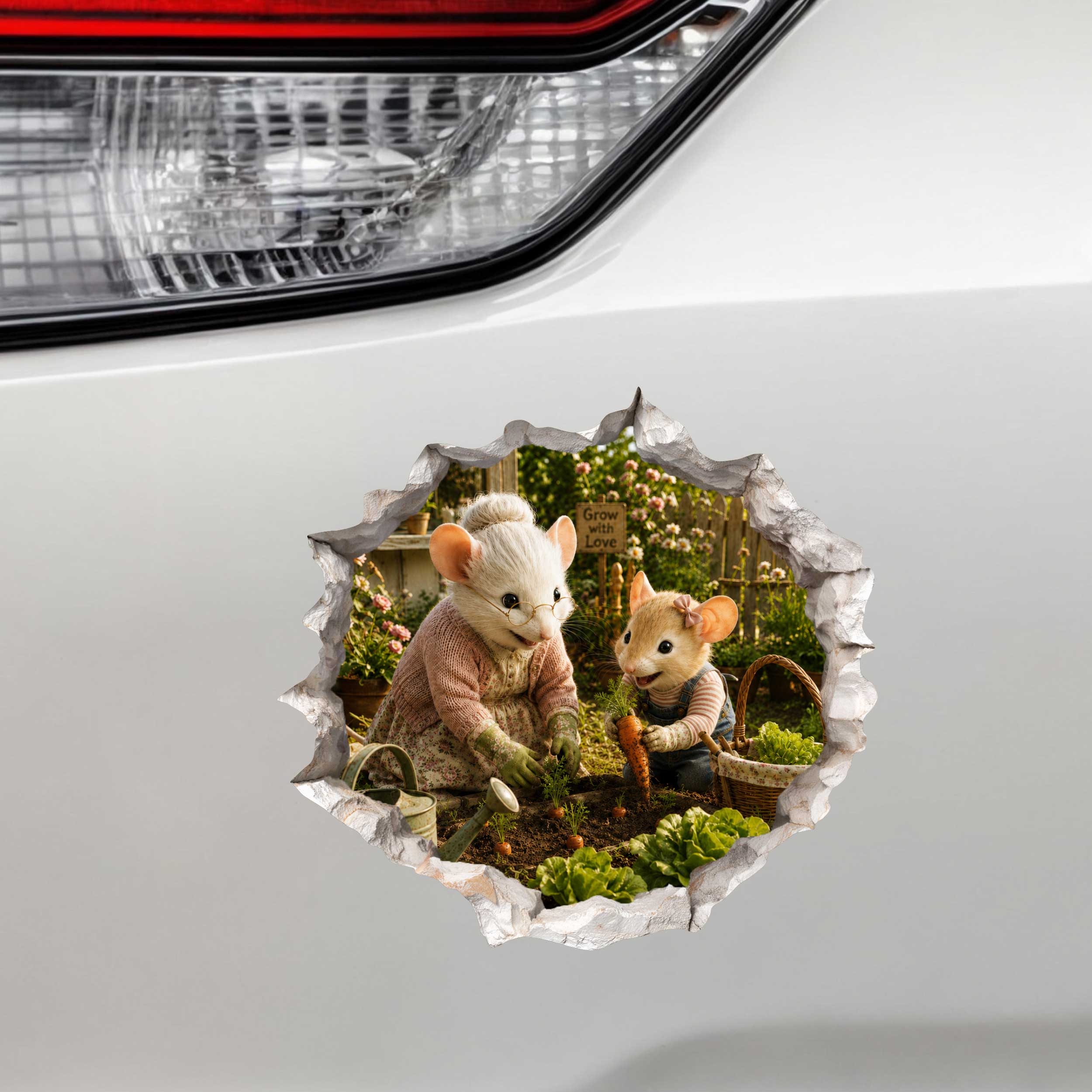 Granddaughter and Grandma Gardening Mouse Hole Decal