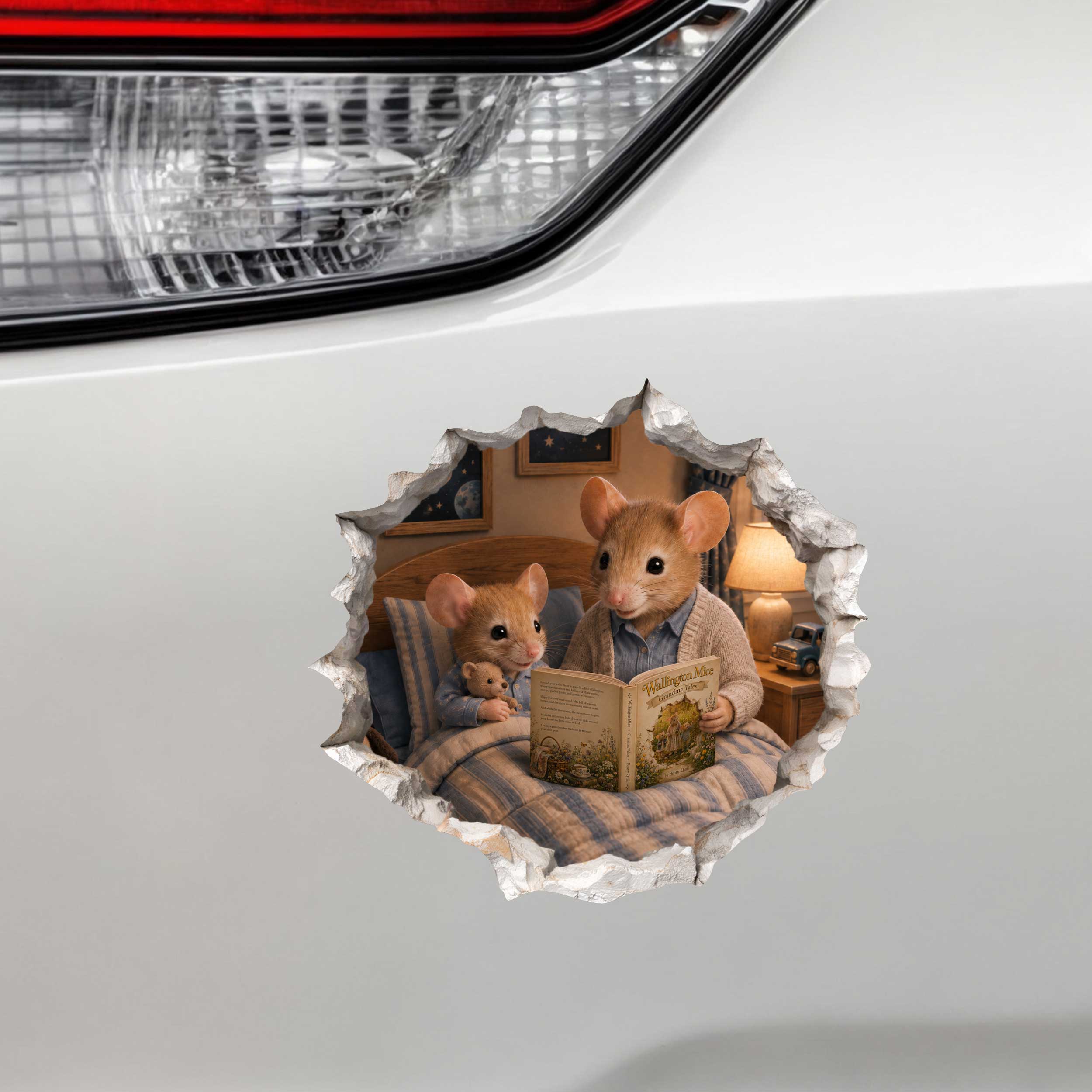 Grandson and Grandma Reading Mouse Hole Decal