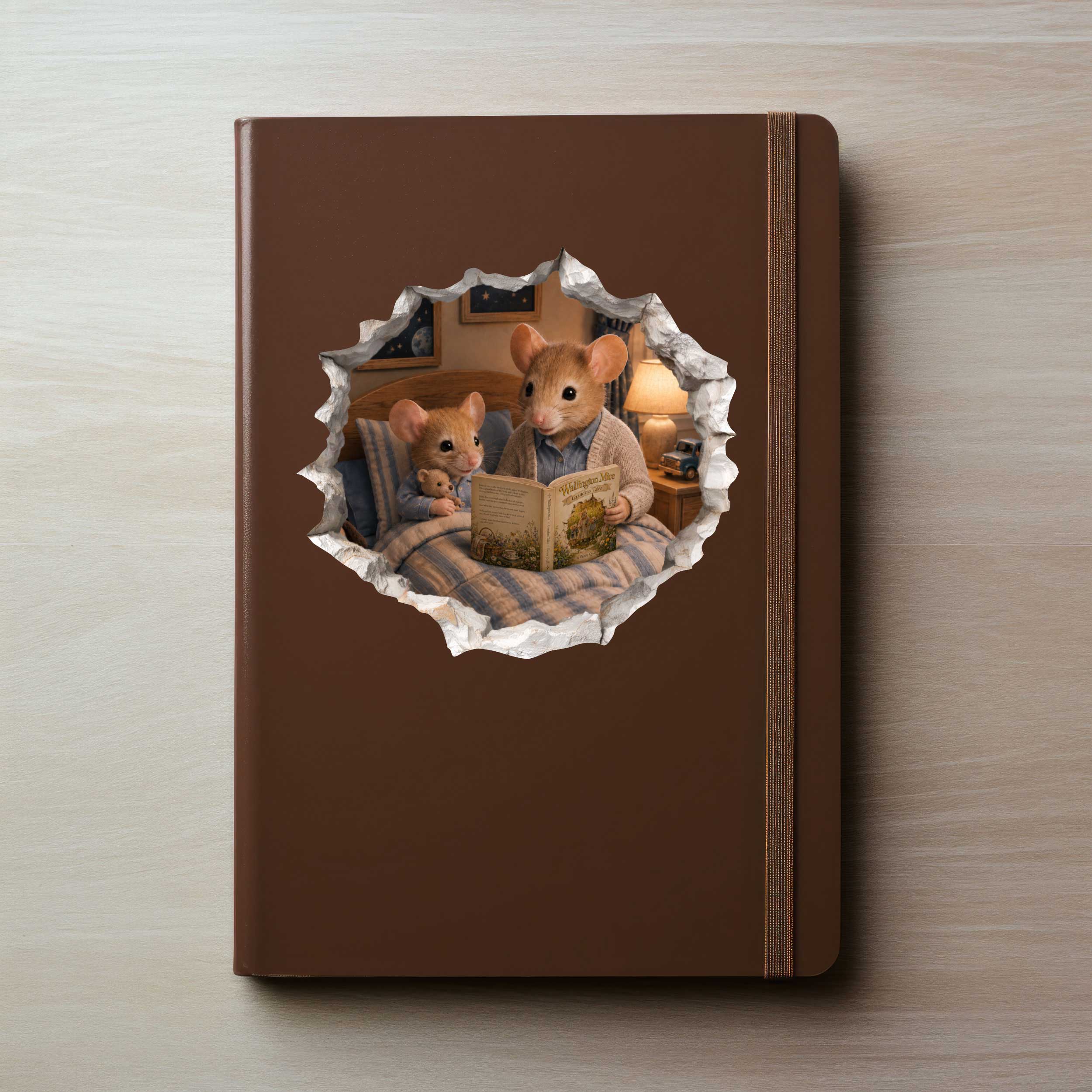 Grandson and Grandma Reading Mouse Hole Decal