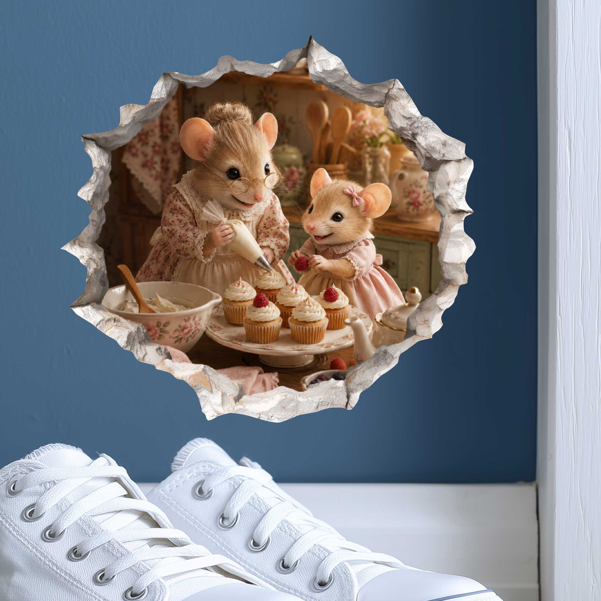 Granddaughter and Grandma Baking Day Mouse Hole Decal