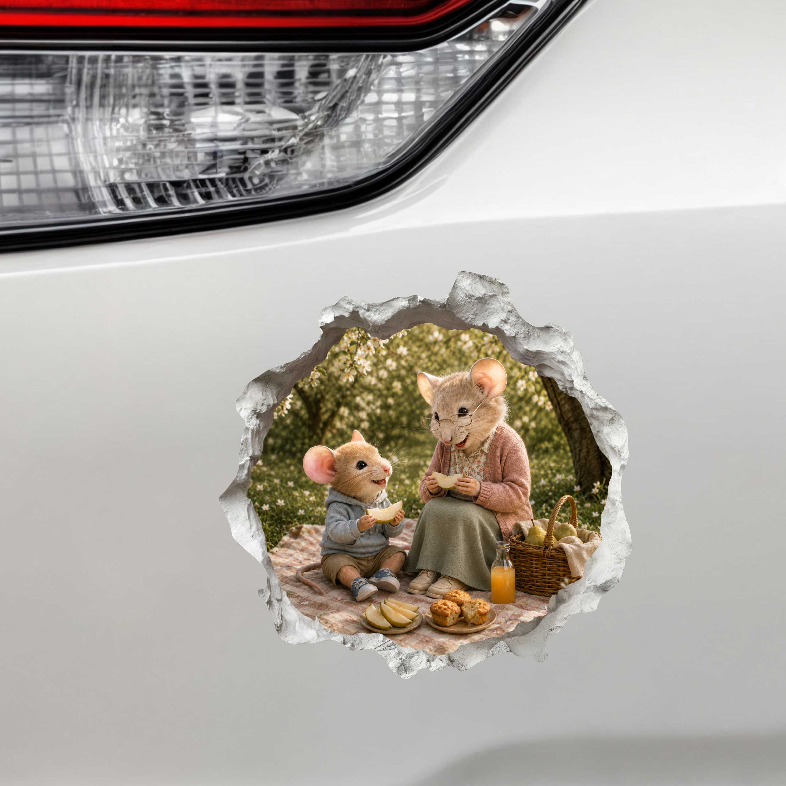 Grandson and Grandma Picnic Time Mouse Hole Decal