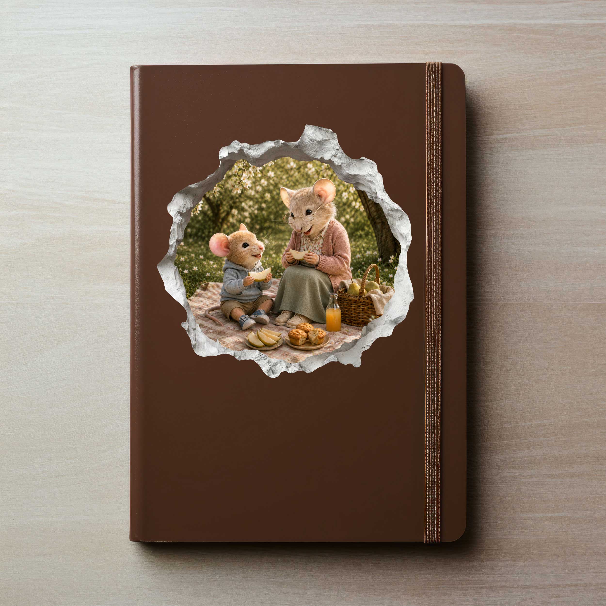 Grandson and Grandma Picnic Time Mouse Hole Decal
