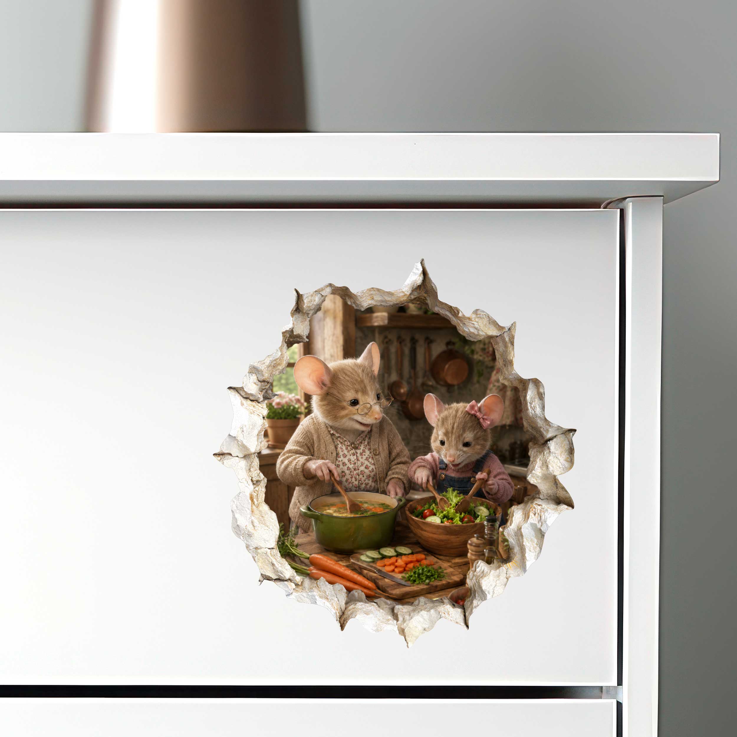 Granddaughter and Grandma Cooking Together Mouse Hole Decal