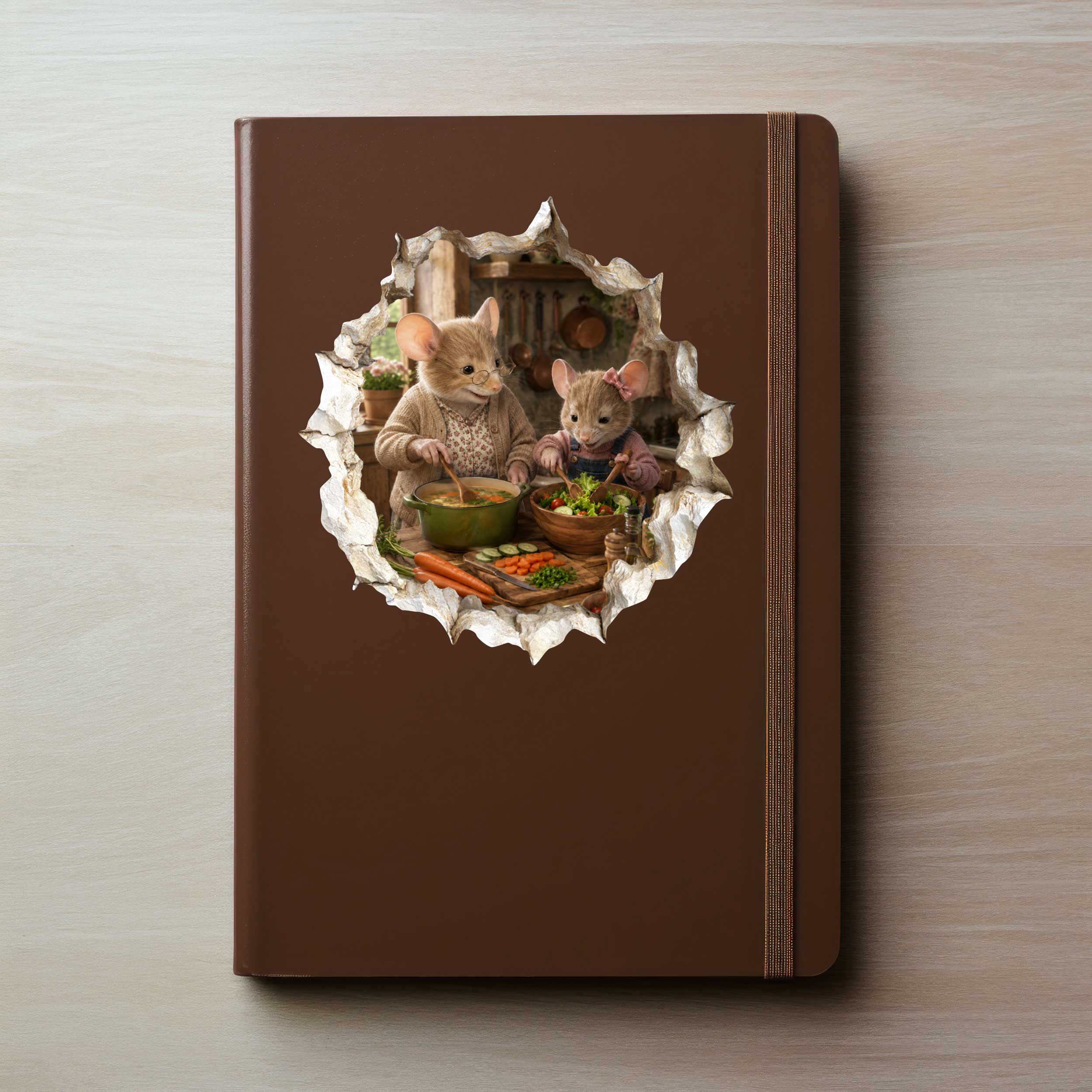 Granddaughter and Grandma Cooking Together Mouse Hole Decal