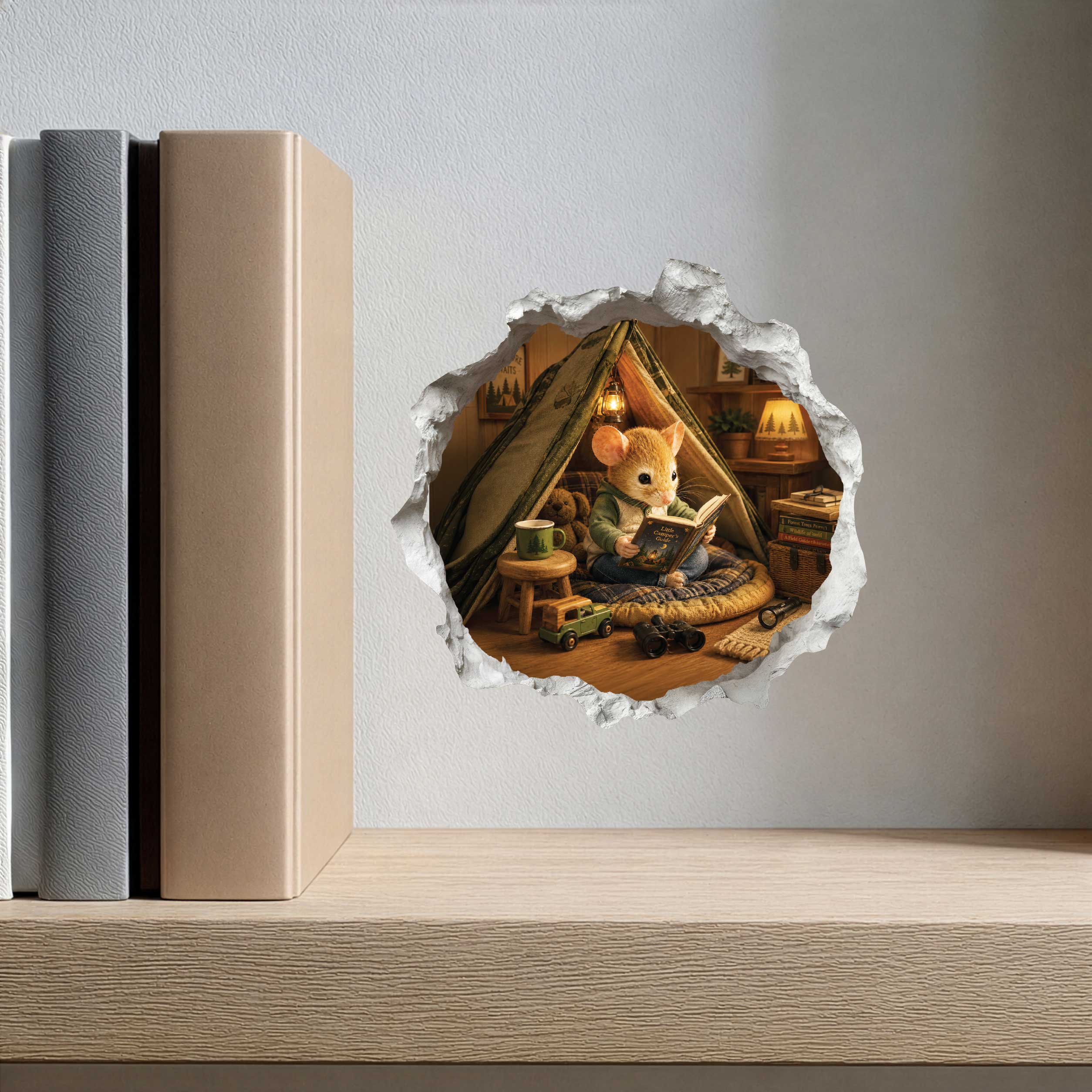 Reading Boy Mouse Hole Wall Decal