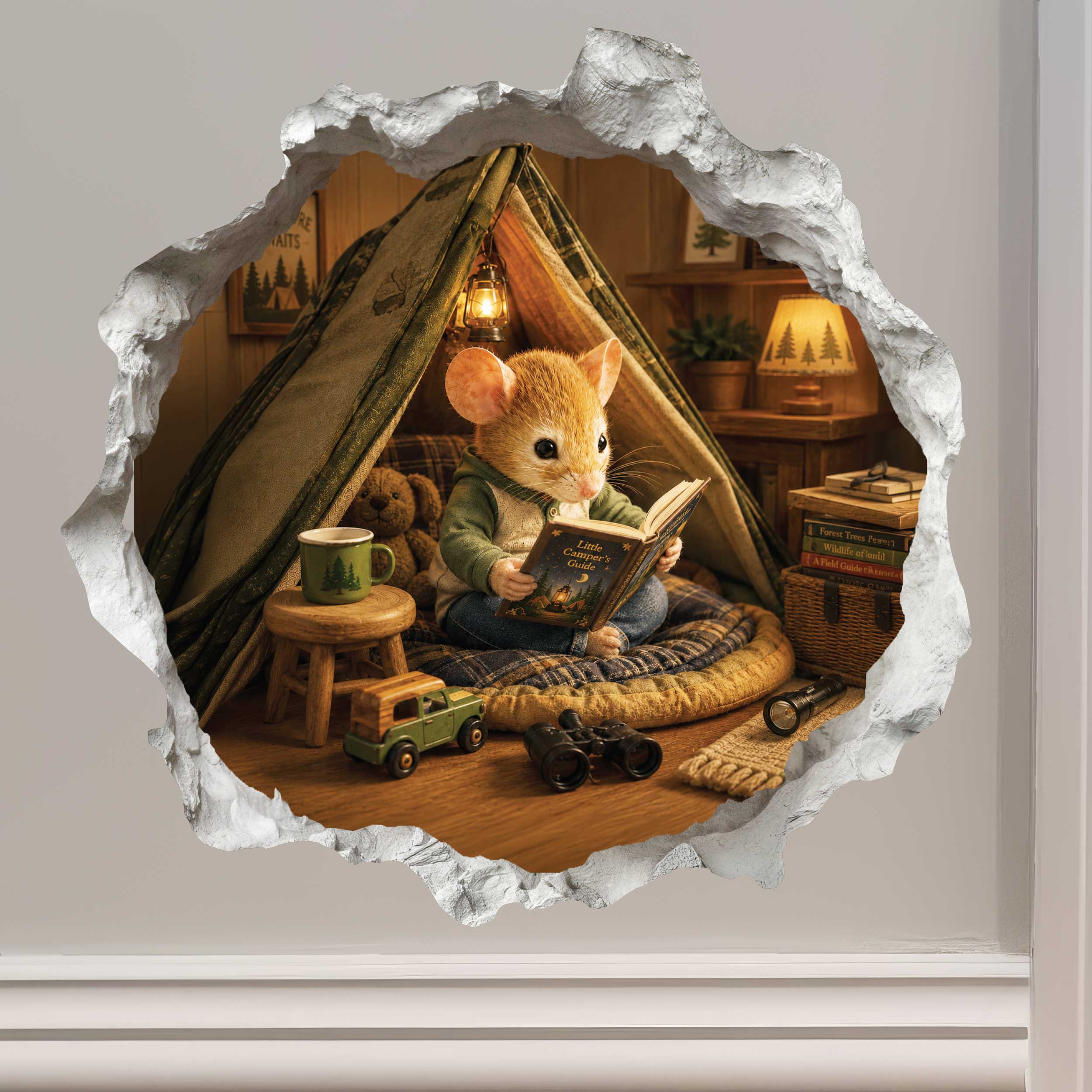 Reading Boy Mouse Hole Wall Decal