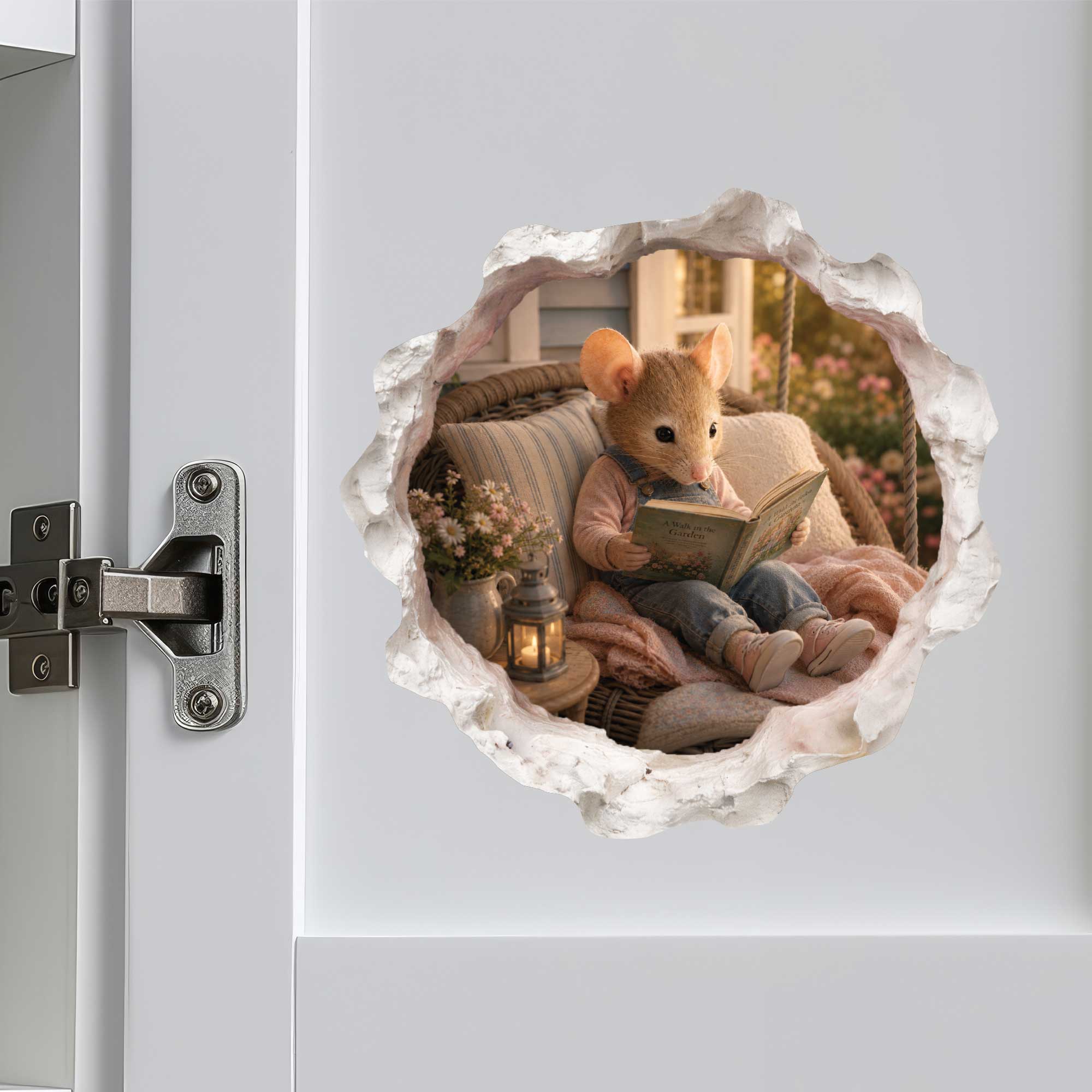 Reading Girl Mouse Hole Wall Decal