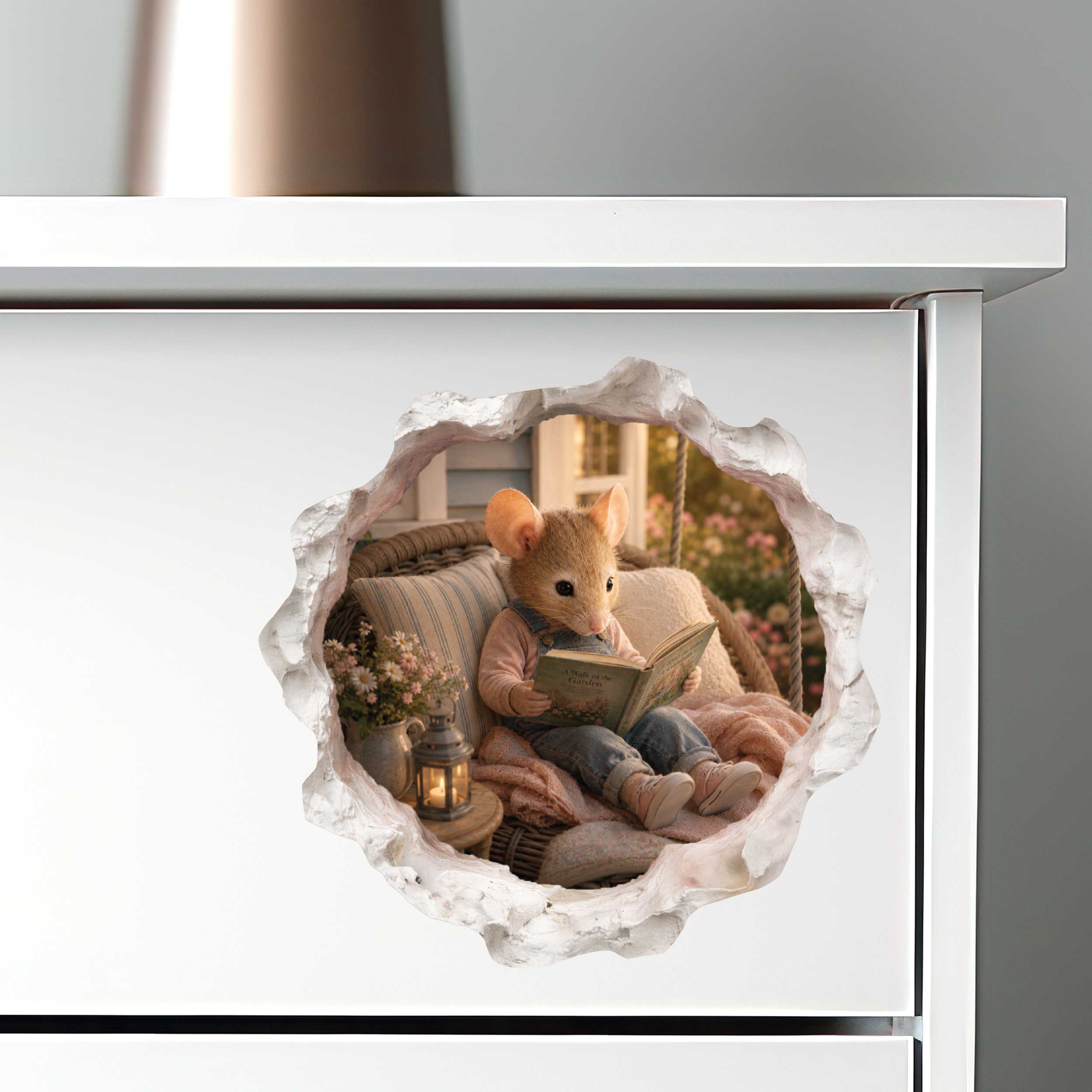 Reading Girl Mouse Hole Wall Decal