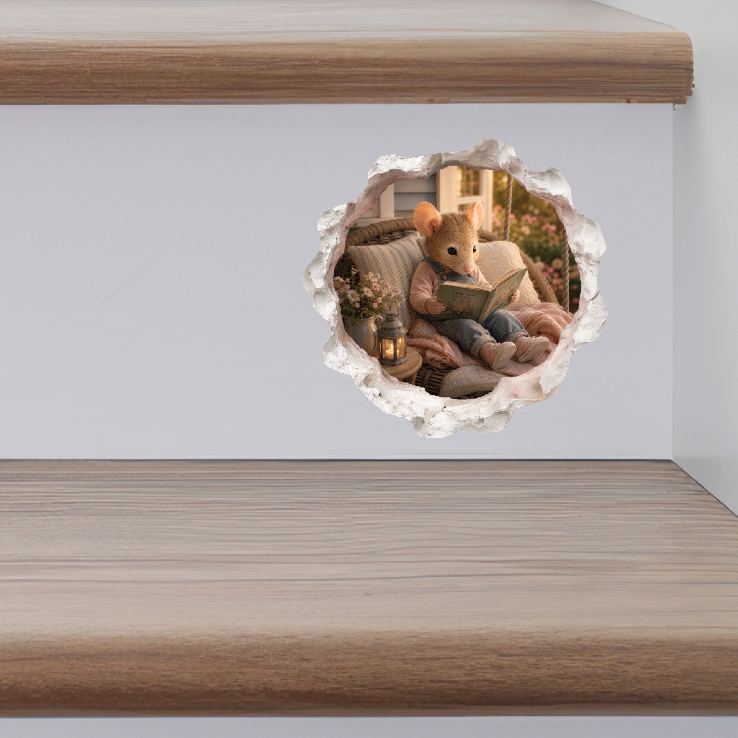 Reading Girl Mouse Hole Wall Decal