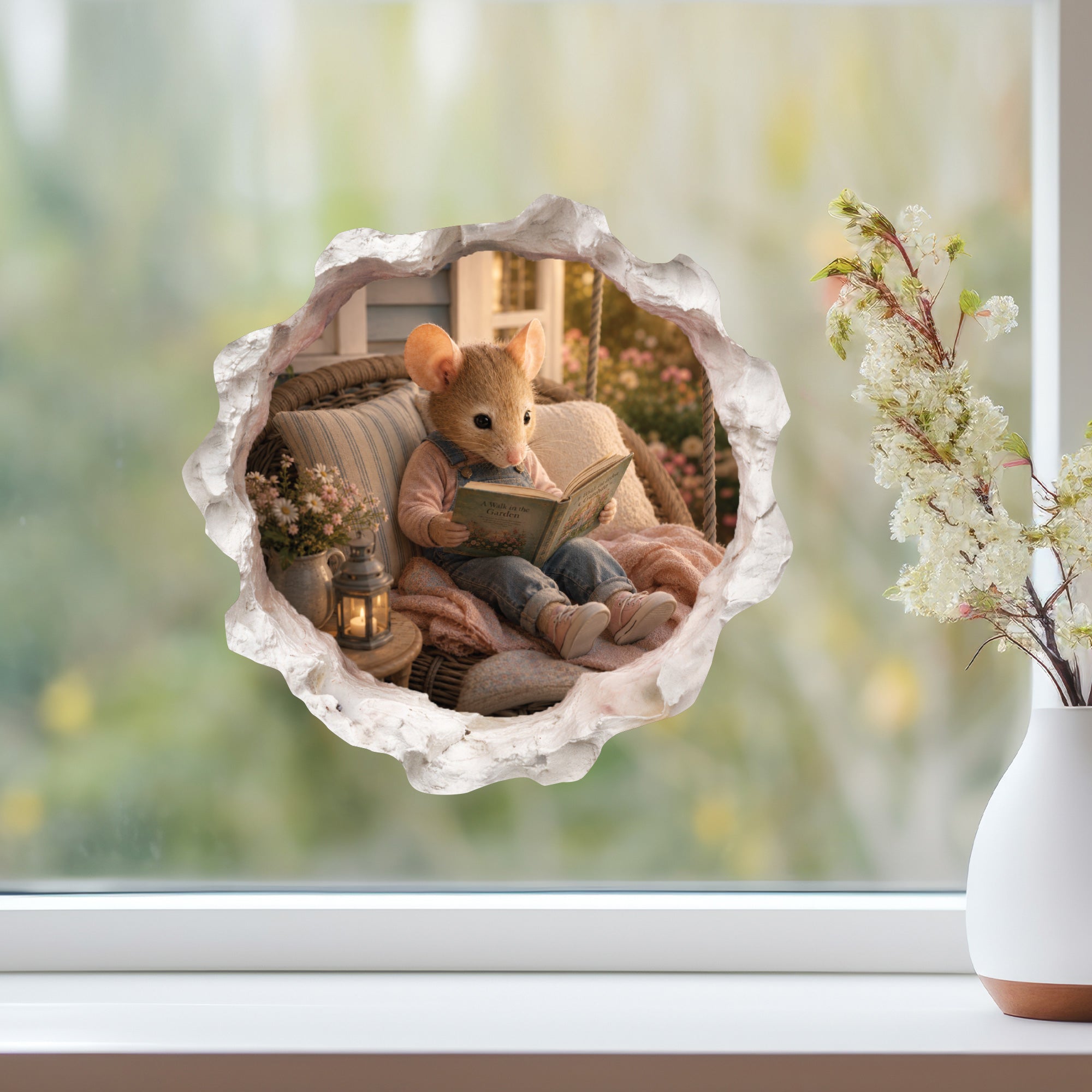 Reading Girl Mouse Hole Wall Decal
