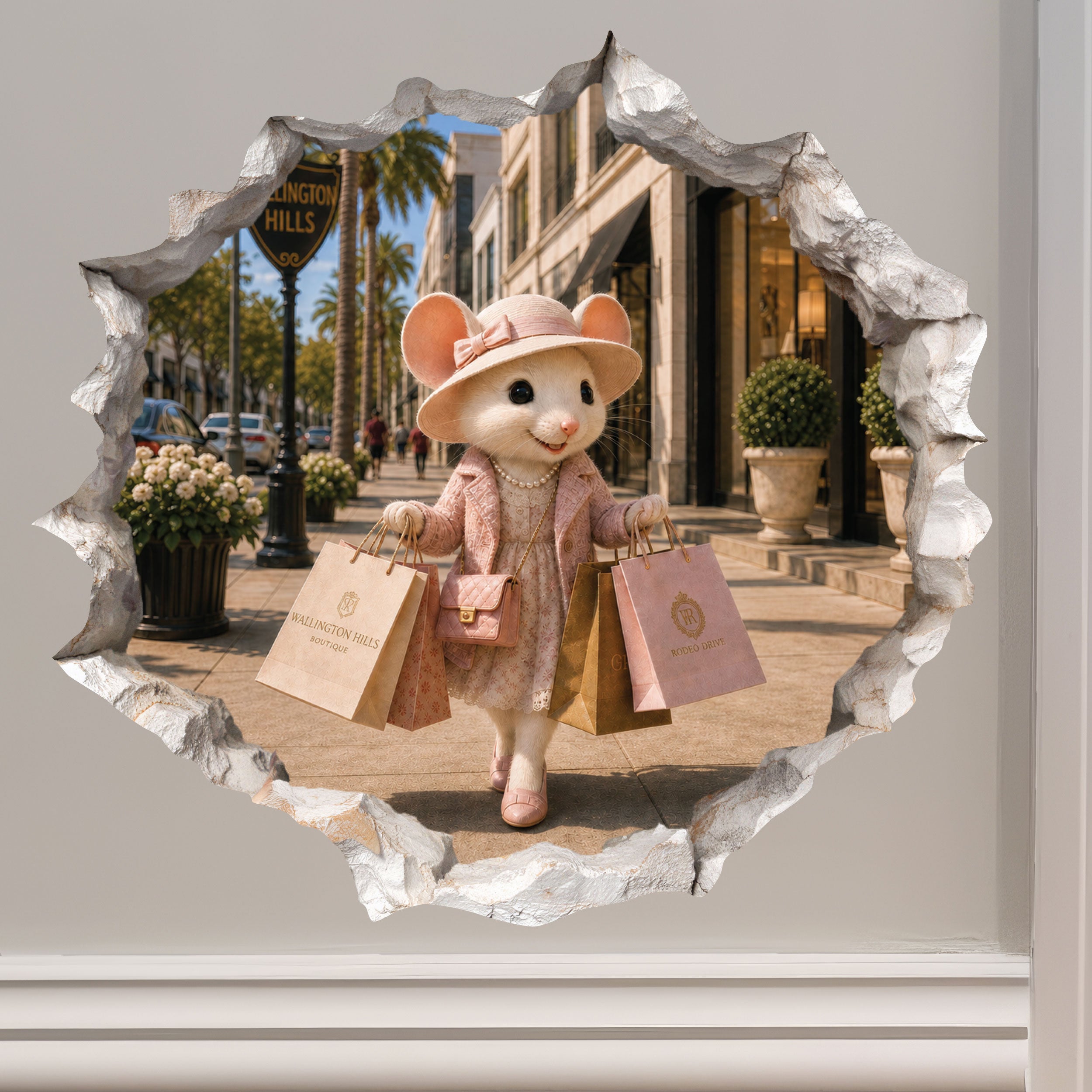 Shopping Shopper Girl Mouse Hole Decal