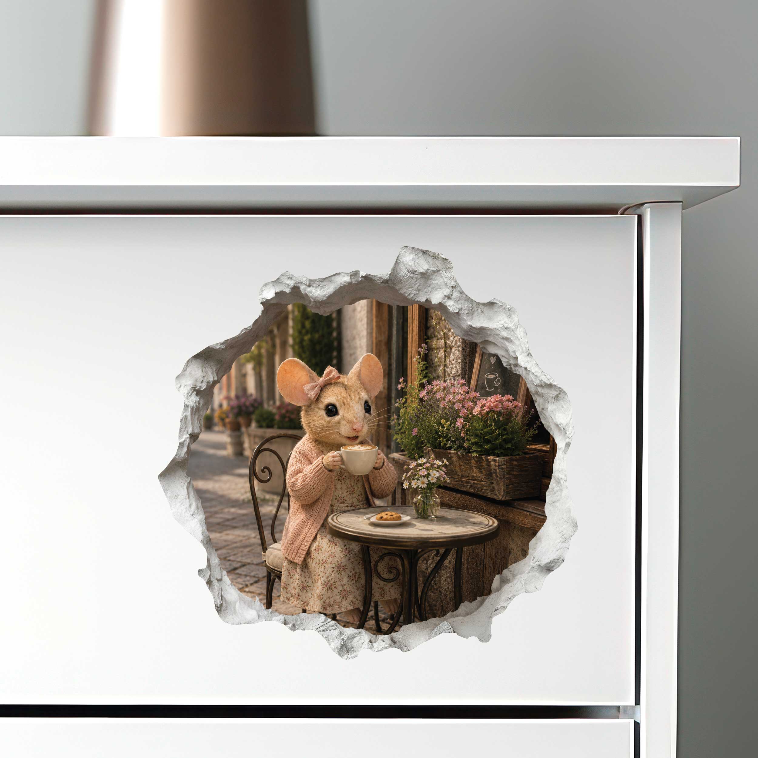 Coffee Break Cafe Girl Mouse Hole Decal