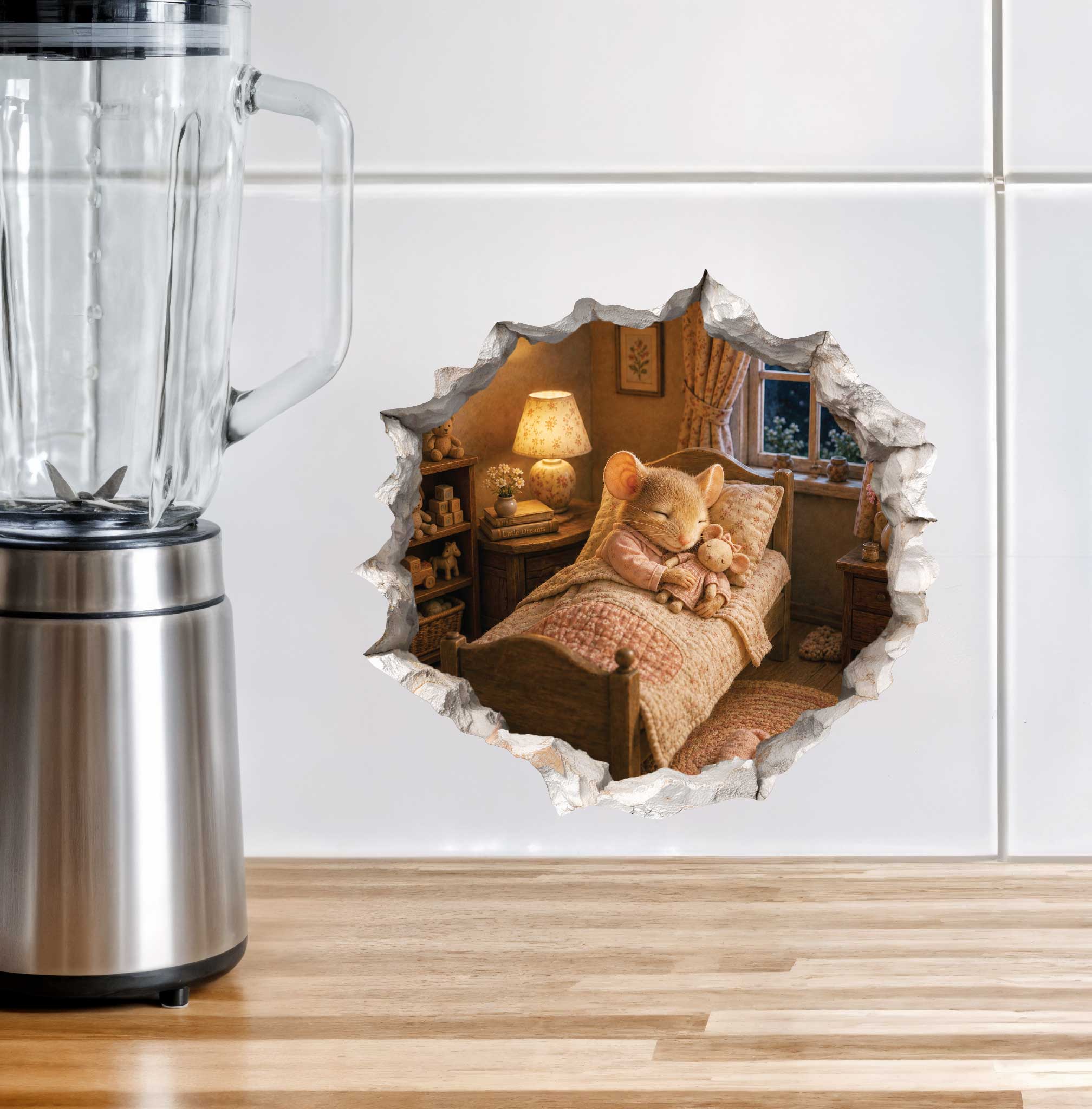 Sleeping Girl Mouse Hole Decal