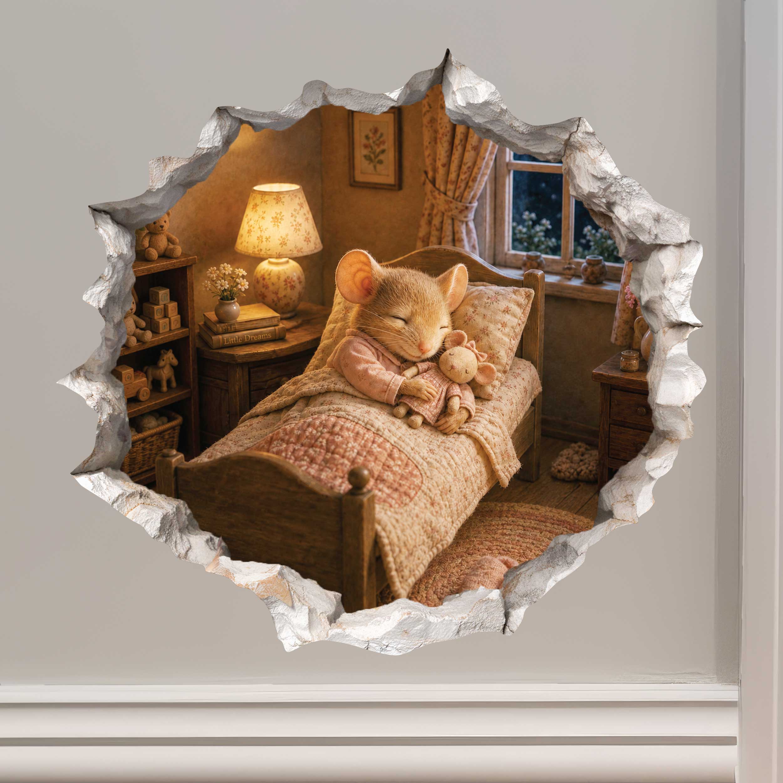 Sleeping Girl Mouse Hole Decal