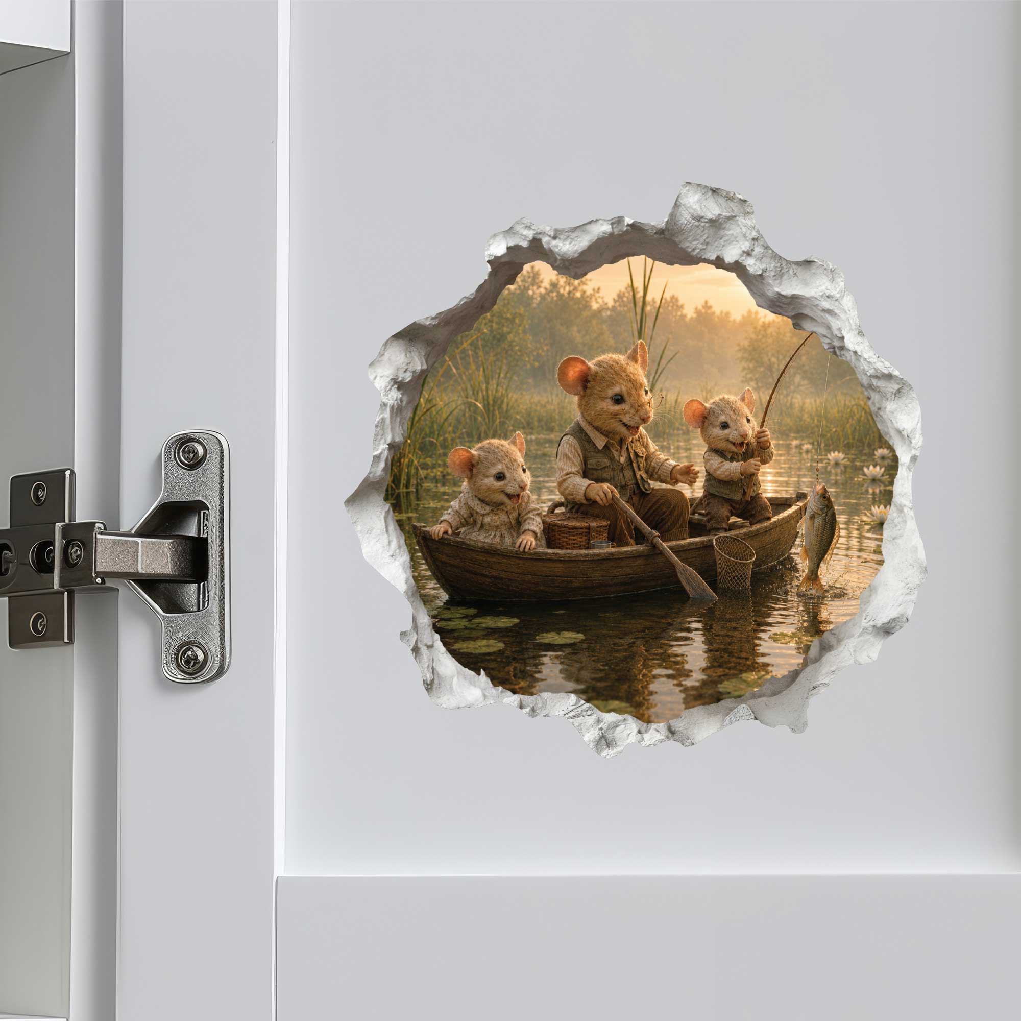 Grandpa and Grandkids Fishing Mouse Hole Decal