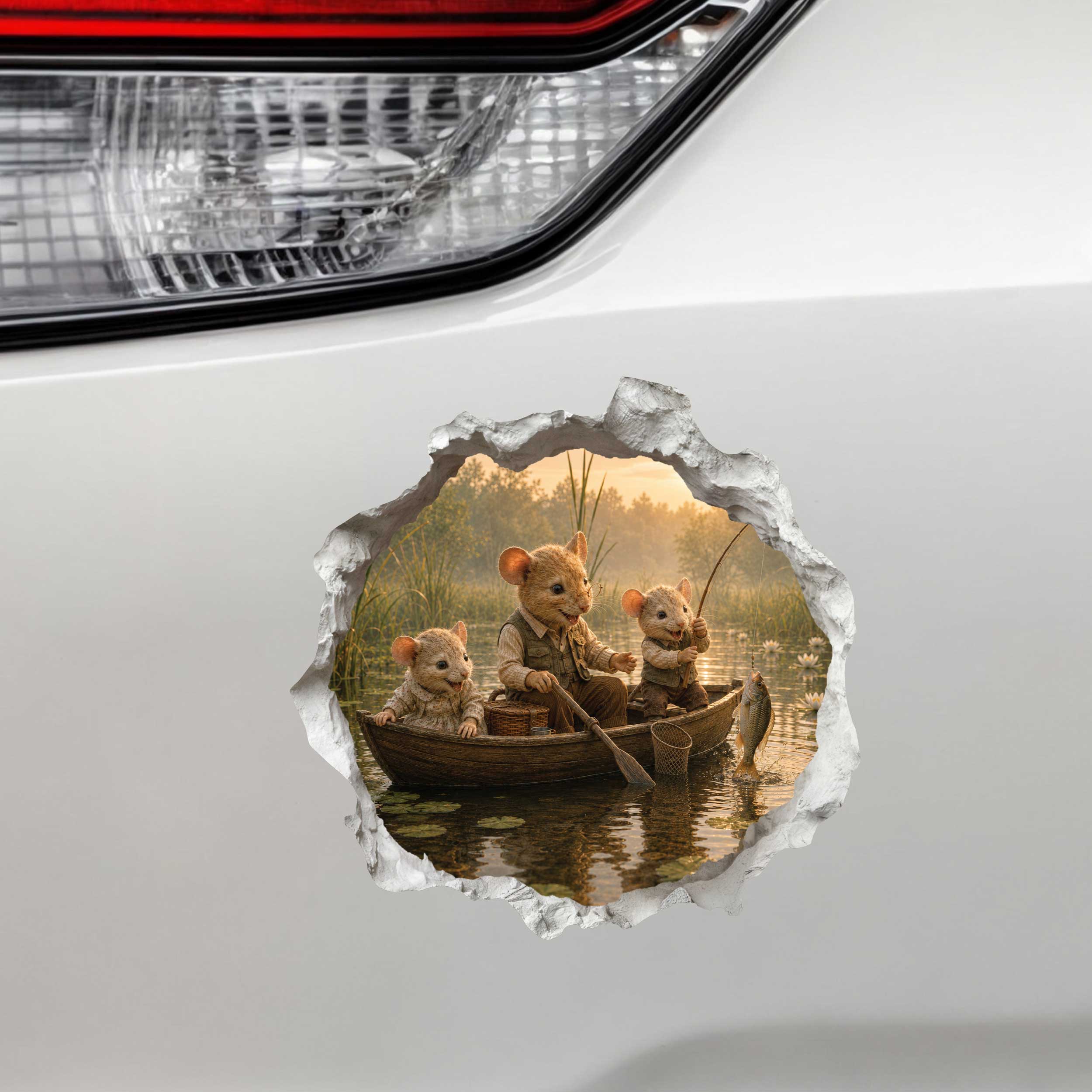 Grandpa and Grandkids Fishing Mouse Hole Decal