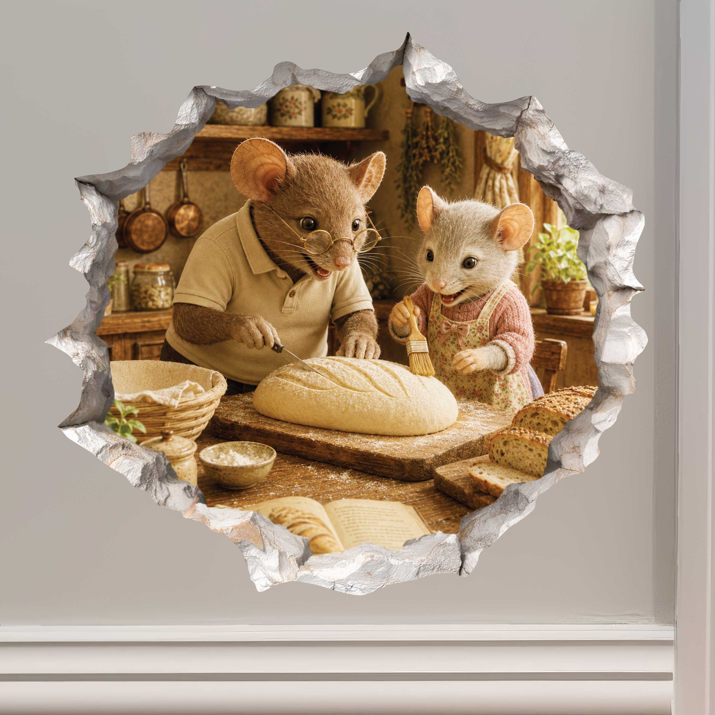 Grandpa and Granddaughter Baking Mouse Hole Decal