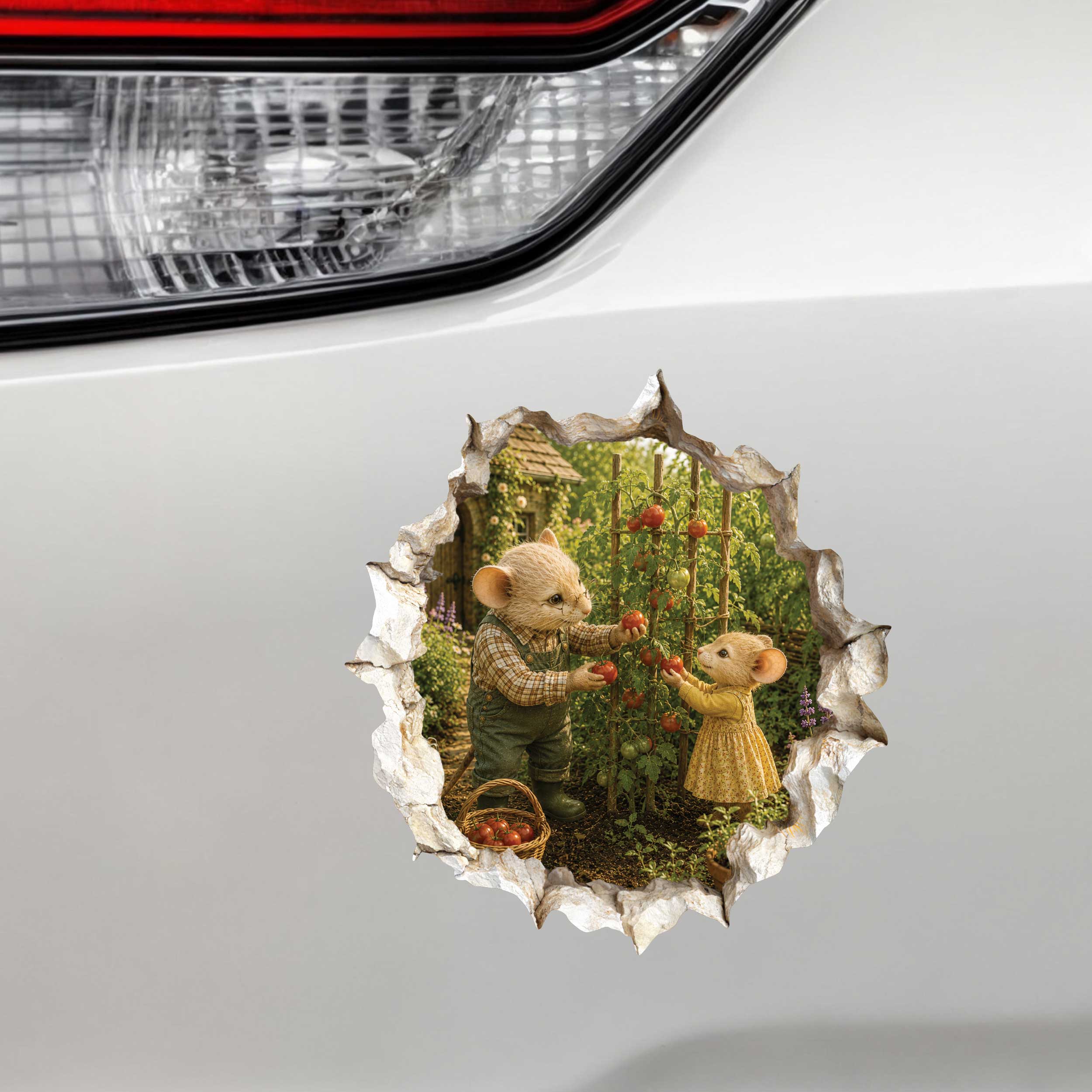 Grandpa and Granddaughter Gardening Mouse Hole Decal