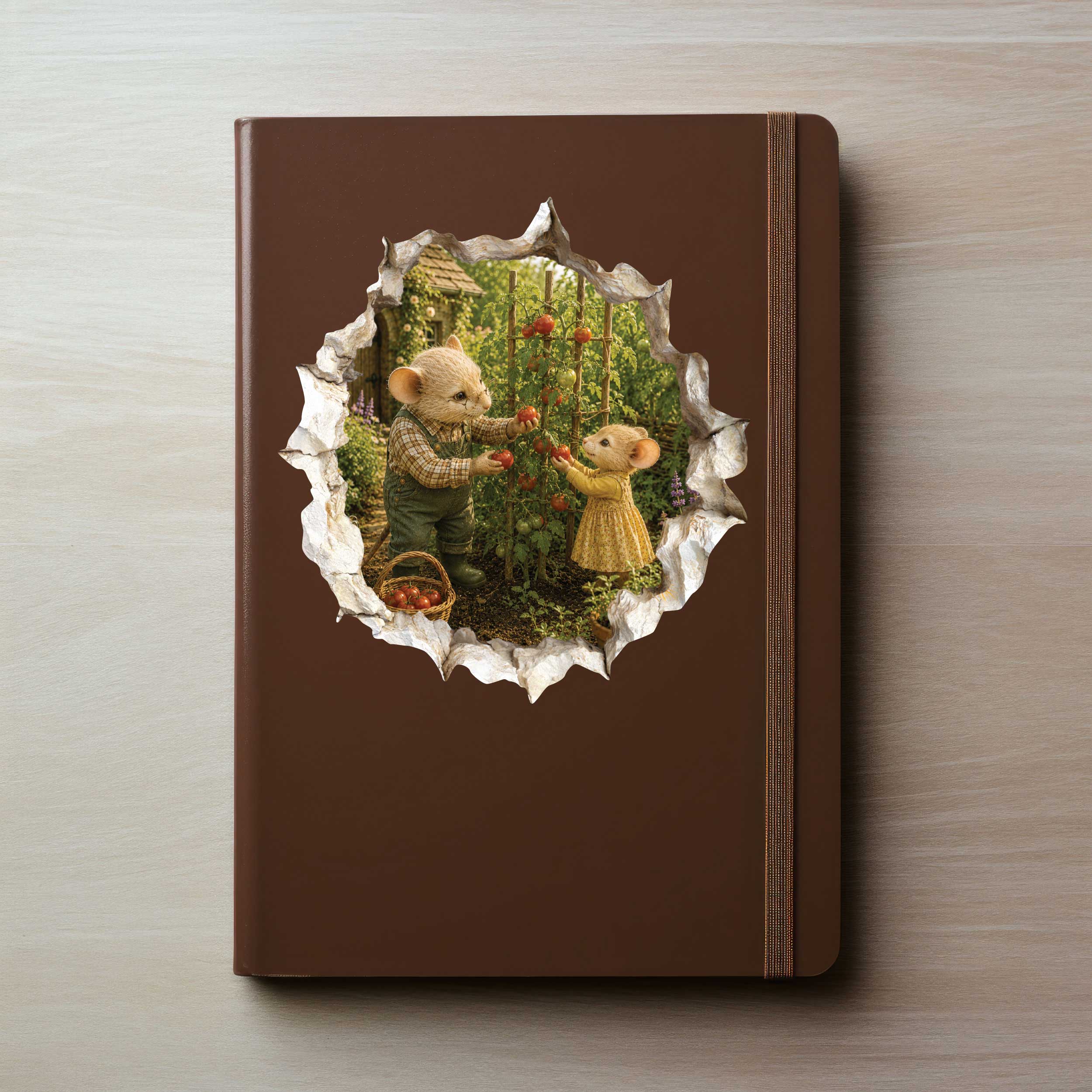 Grandpa and Granddaughter Gardening Mouse Hole Decal