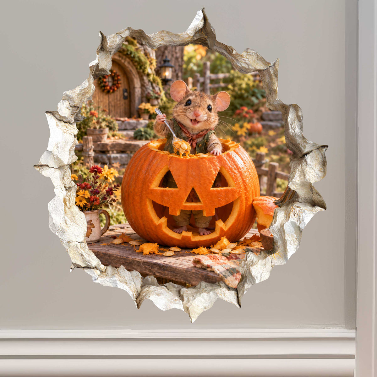 Halloween Pumpkin Carving Mouse Hole Decal