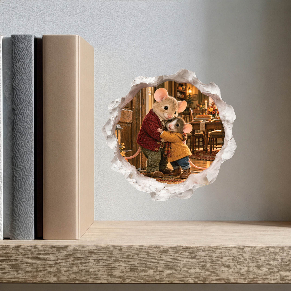 Thanksgiving Hug Mouse Hole Wall Decal