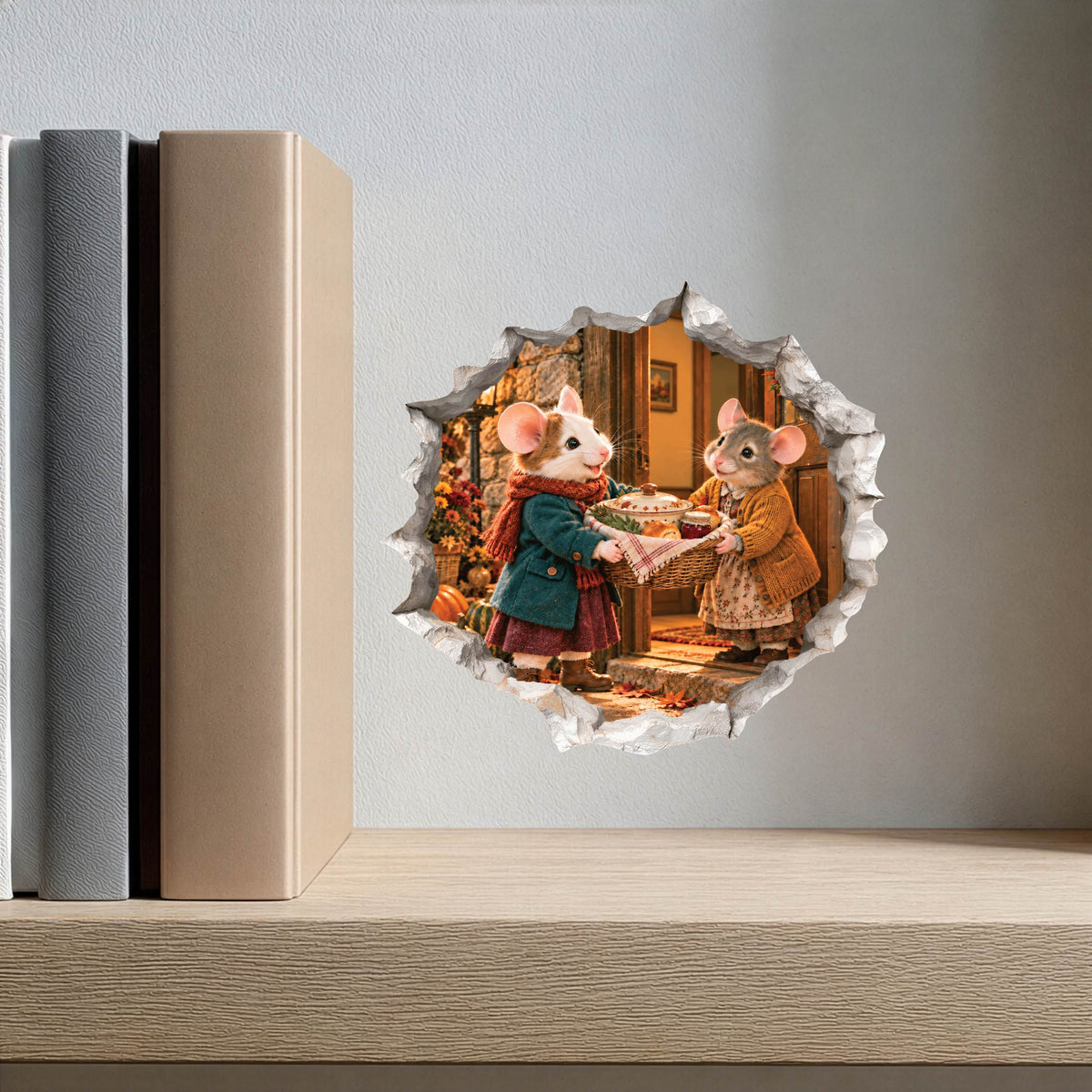 Thanksgiving Basket of Kindness Mouse Hole Wall Decal