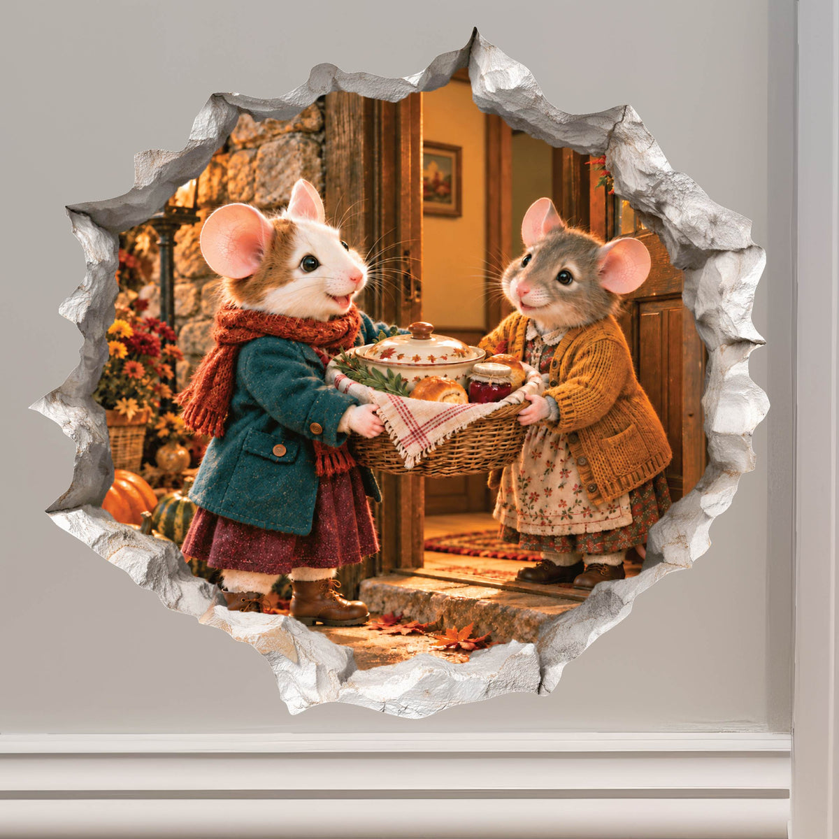 Thanksgiving Basket of Kindness Mouse Hole Wall Decal