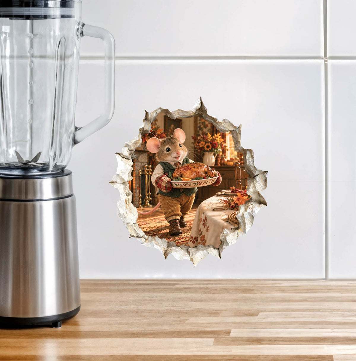 Thanksgiving Turkey Dinner Mouse Hole Wall Decal