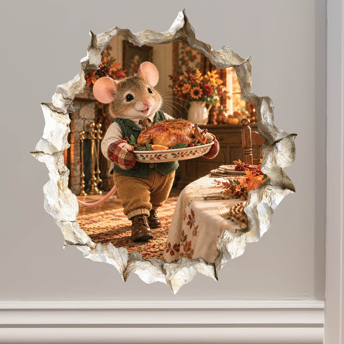 Thanksgiving Turkey Dinner Mouse Hole Wall Decal