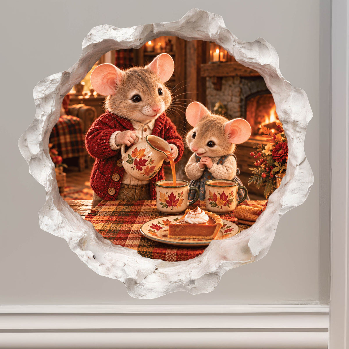 Thanksgiving Cider and Pie Mouse Hole Wall Decal