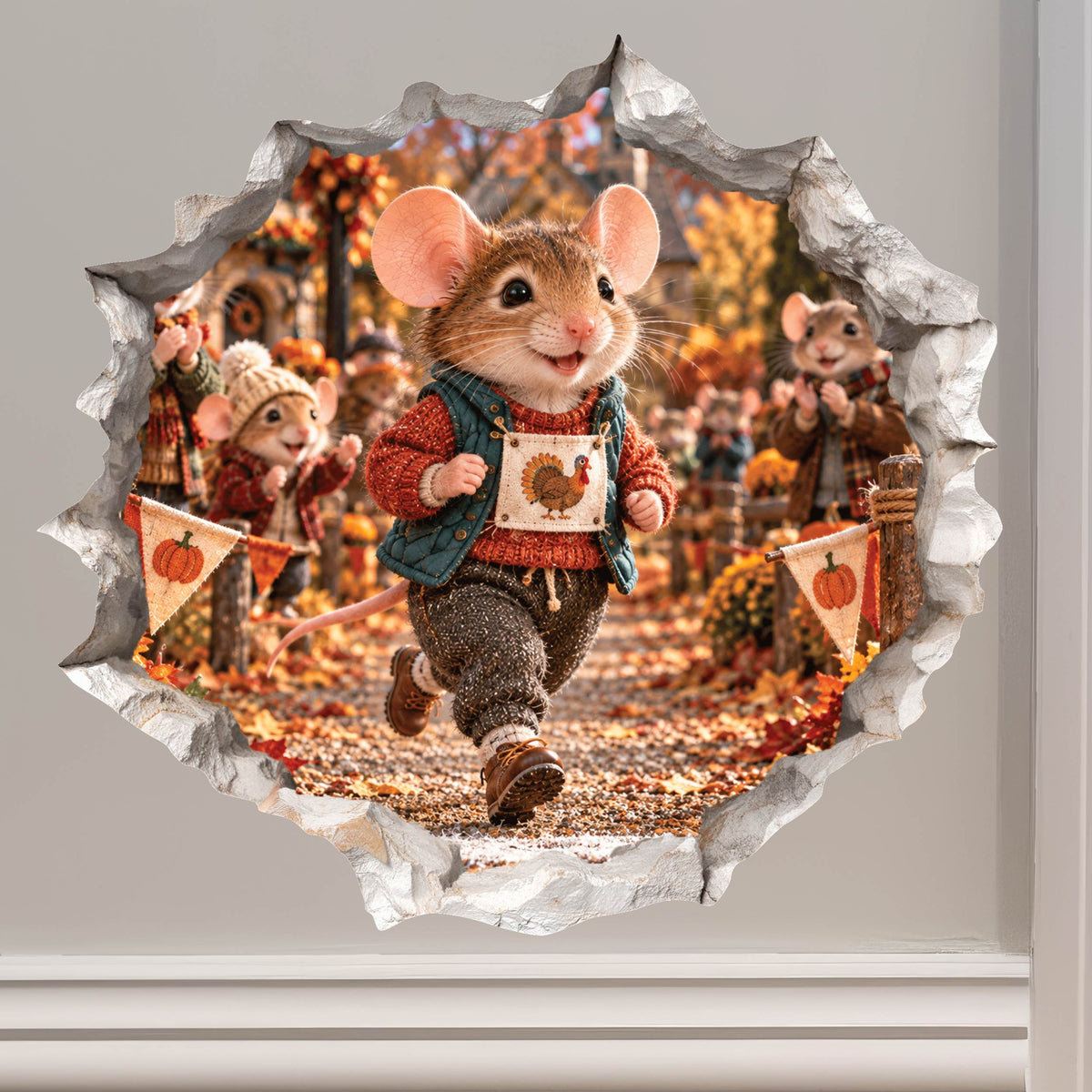 Thanksgiving Turkey Trot Mouse Hole Decal