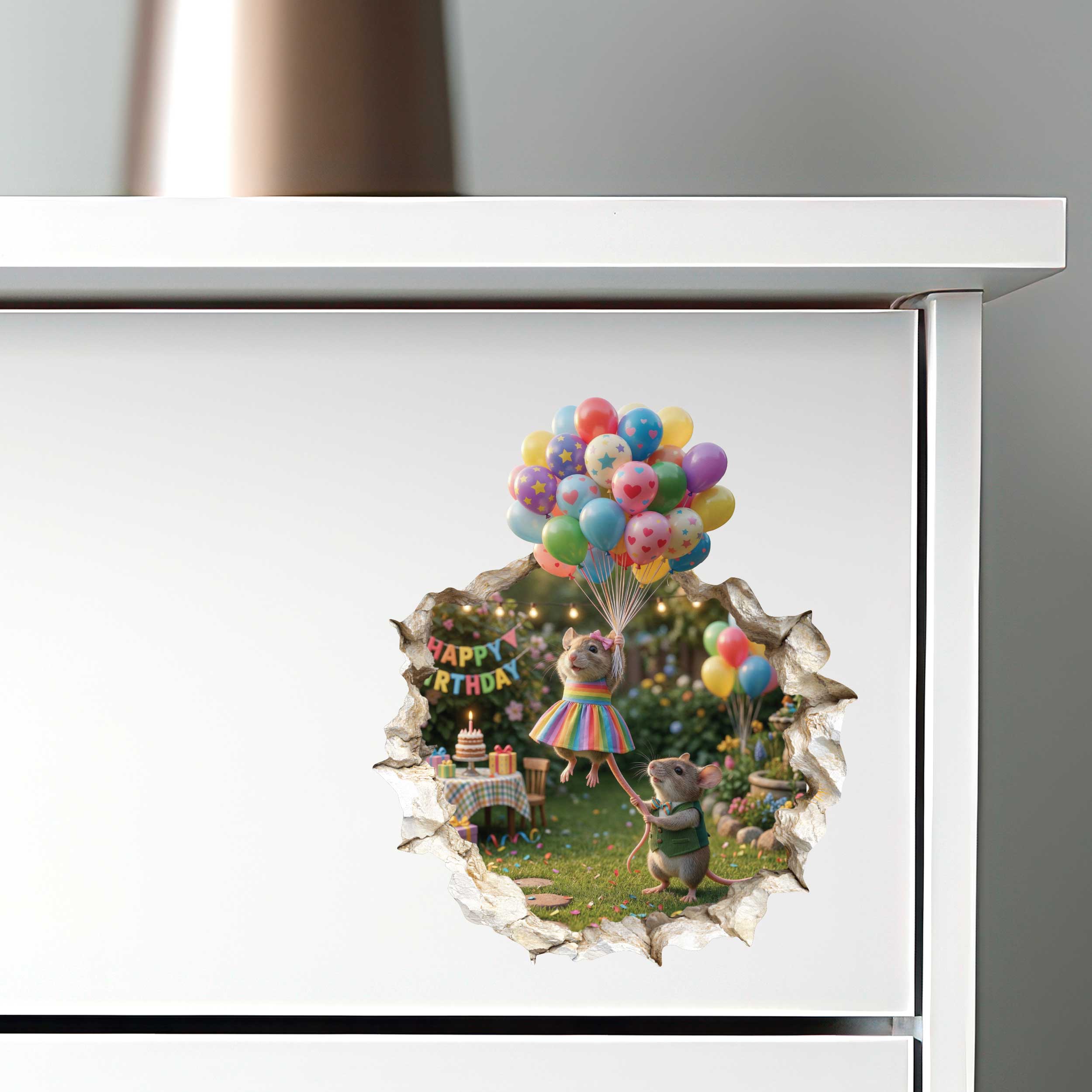 Birthday Balloon Lift-Off Mouse Hole Decal