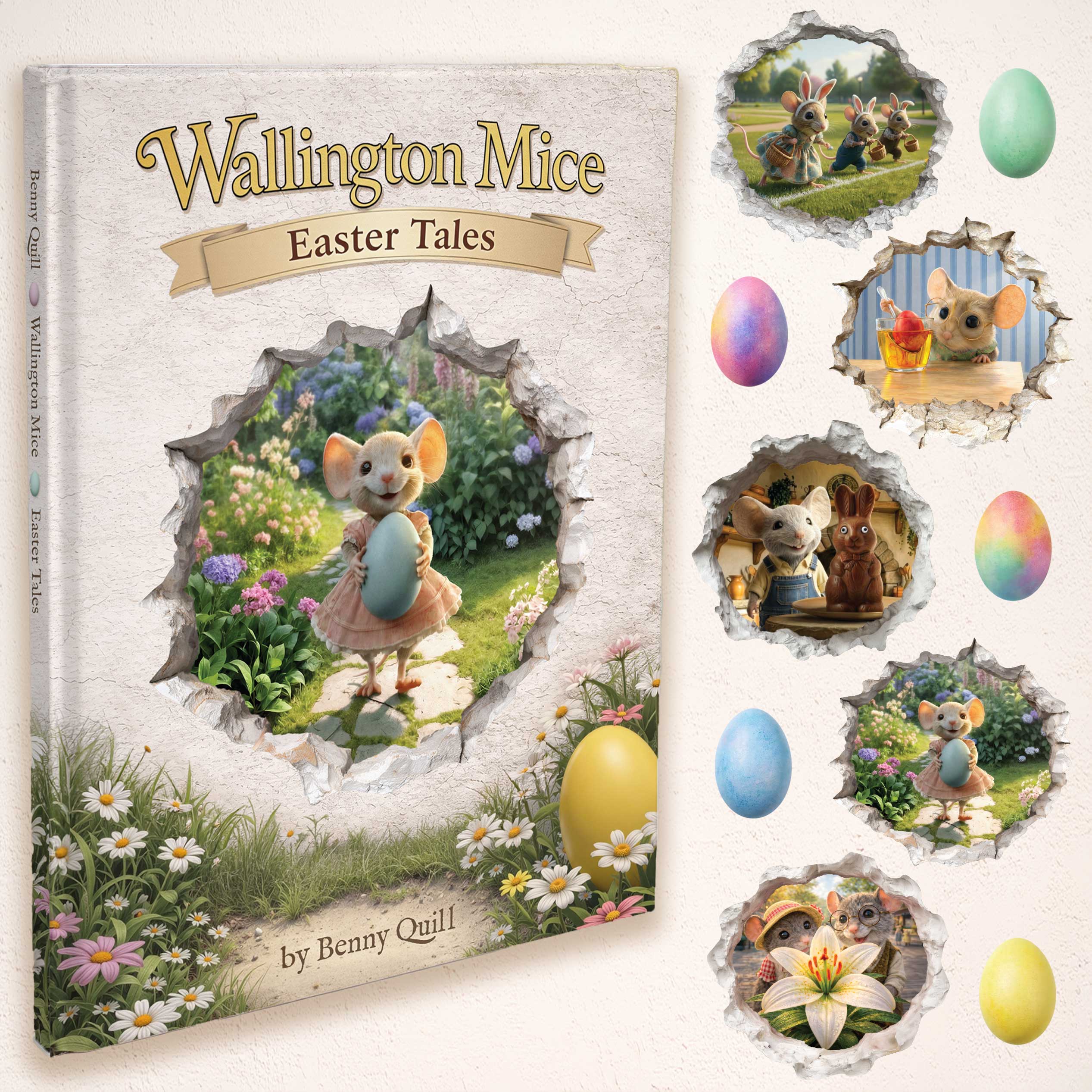 Wallington Mice Easter Tales Hardback Book with Mouse Hole & Egg Decals