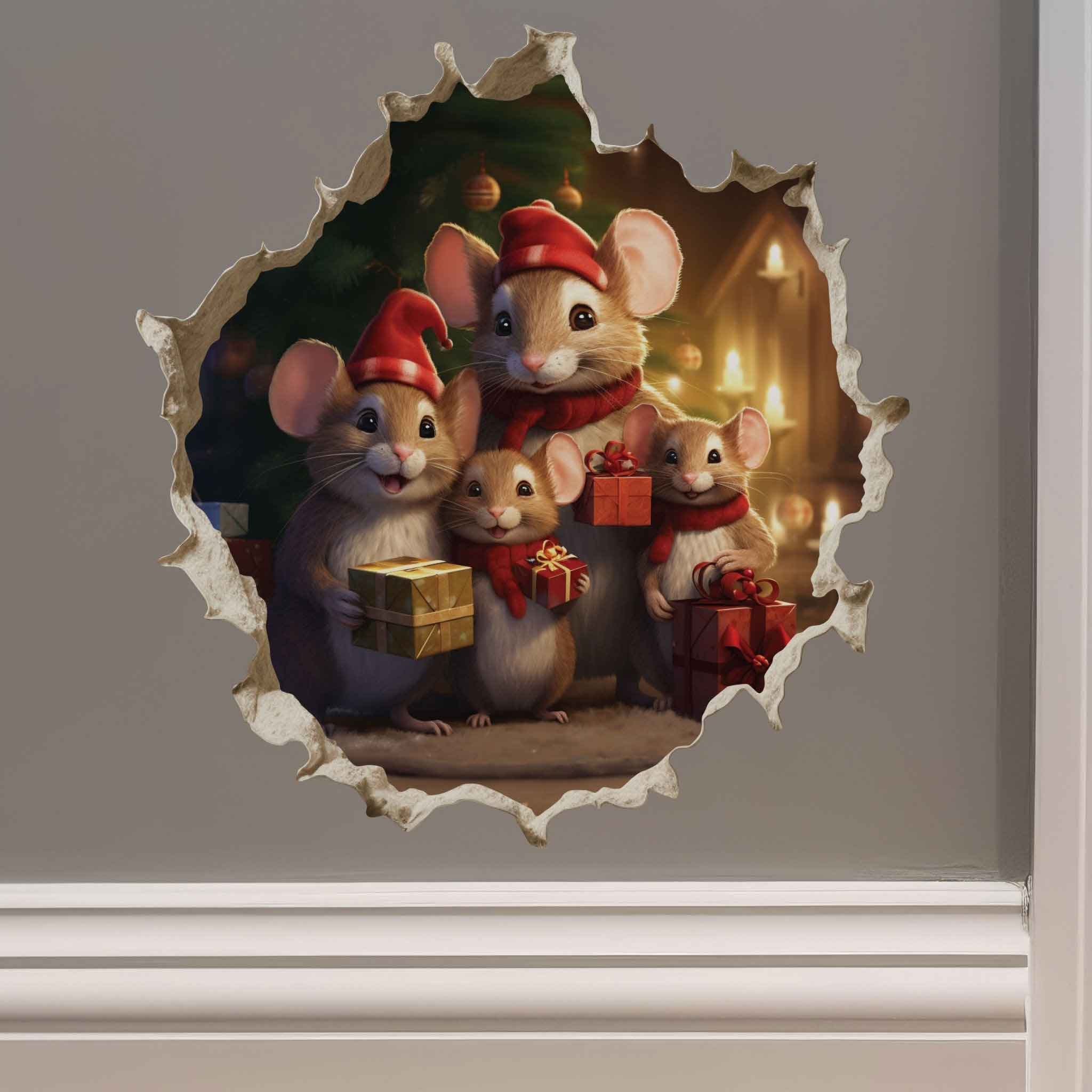 Christmas Family Mouse Hole Decal - My Wonderful Walls