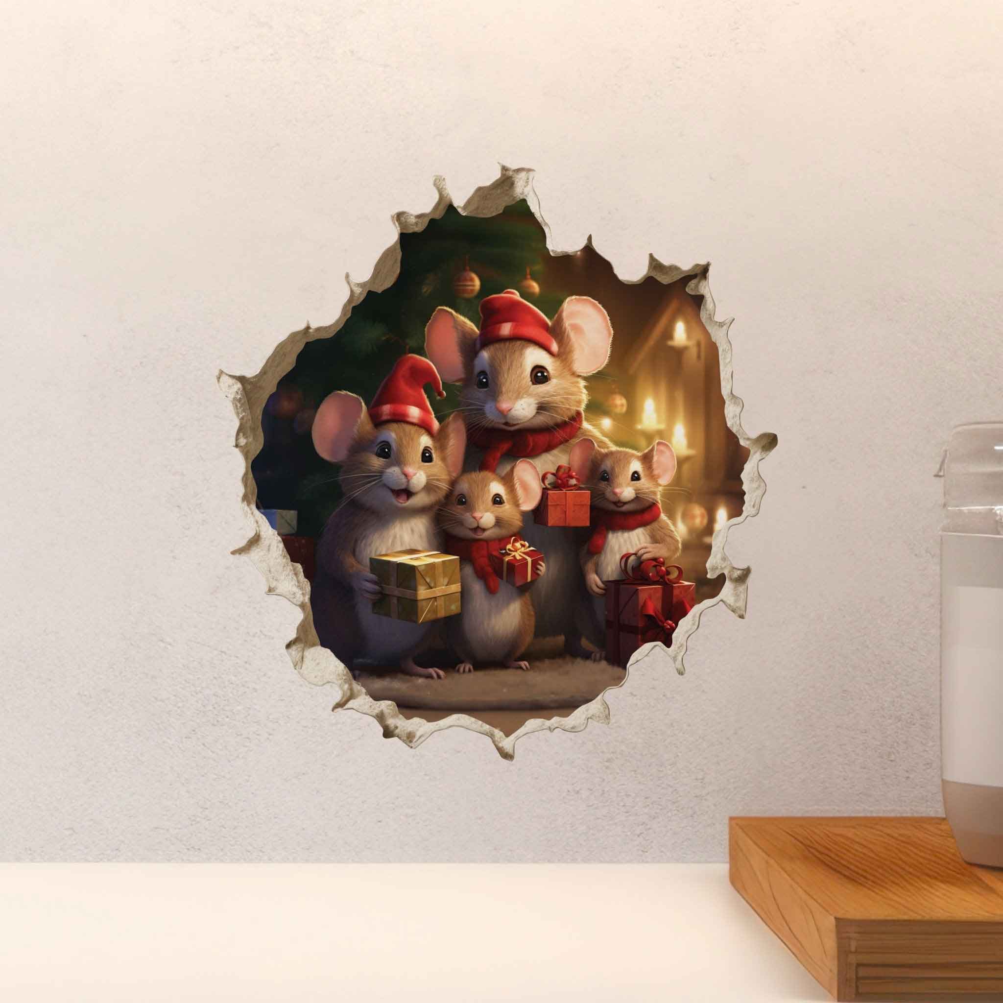 Christmas Family Mouse Hole Decal - My Wonderful Walls