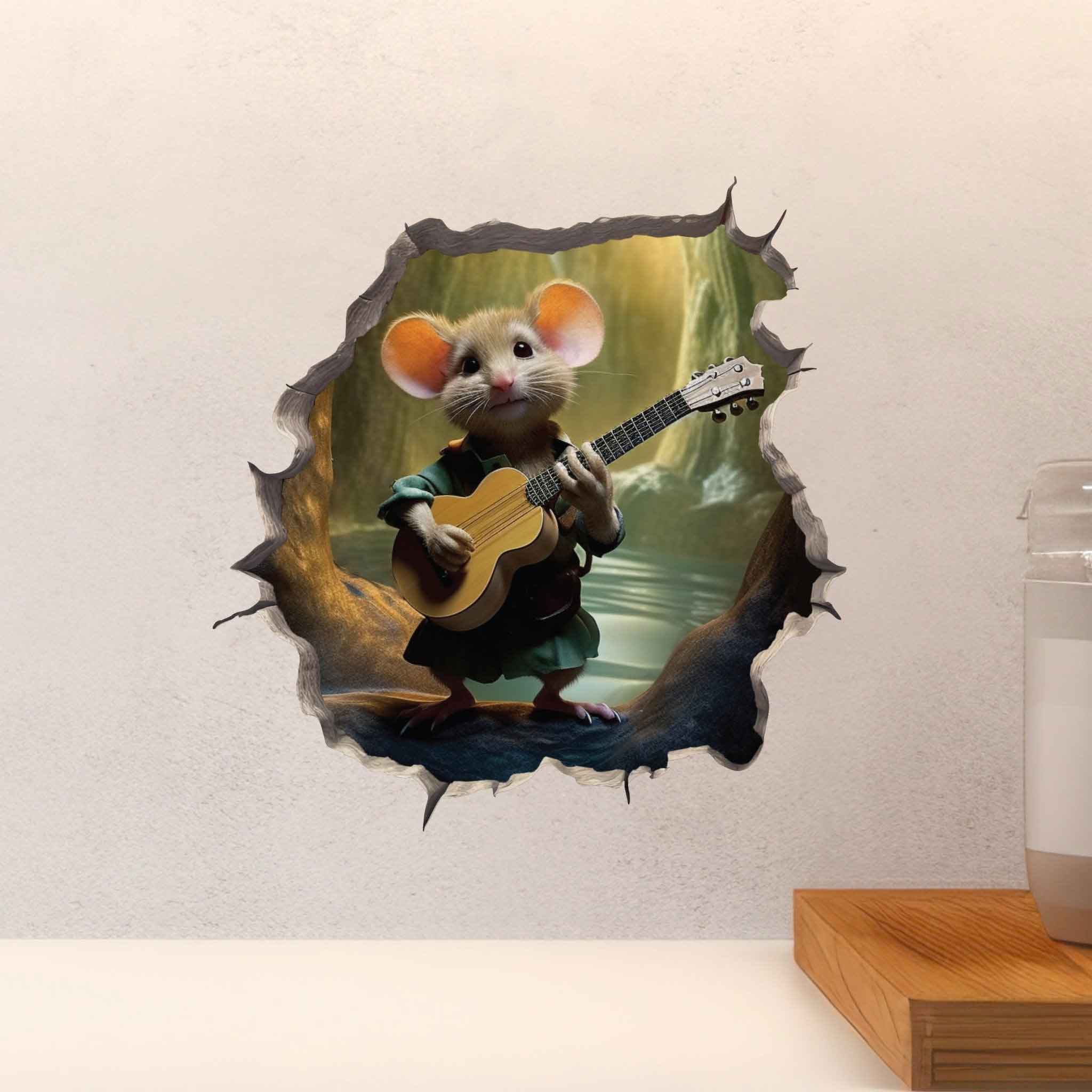 Guitar - Playing Mouse Hole Decal - My Wonderful Walls