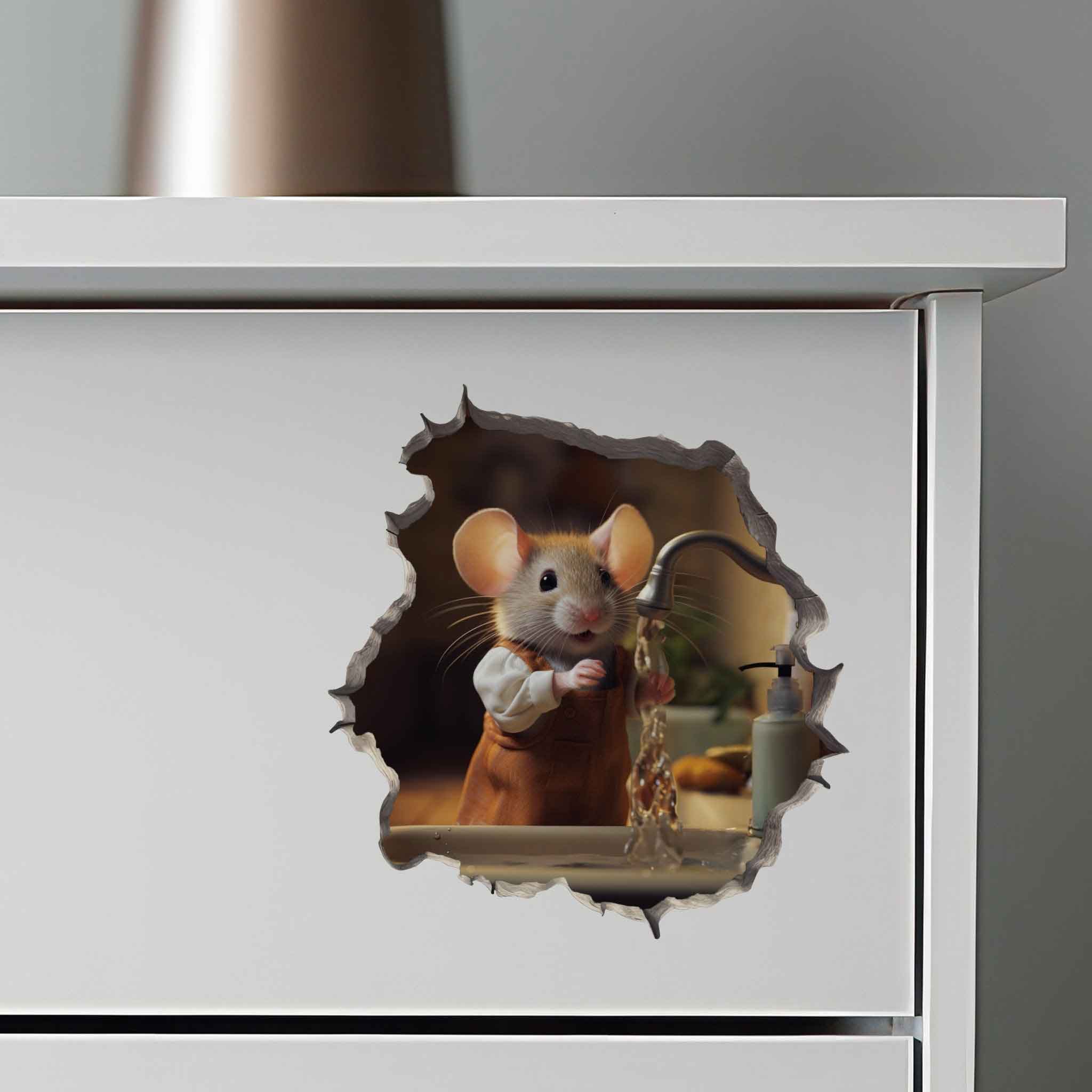 Hand Washing Mouse in Mouse Hole Decal - My Wonderful Walls