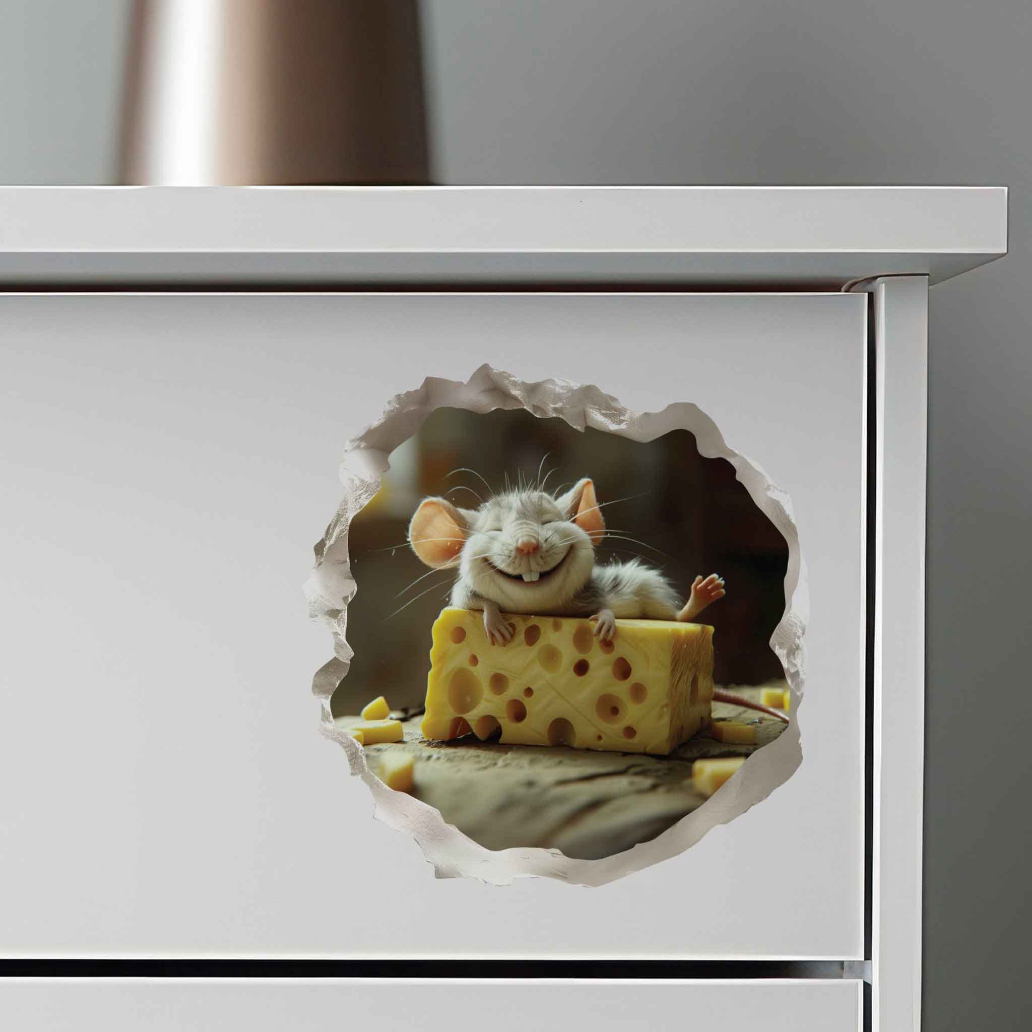 Happy Cheese Mouse Hole Decal - My Wonderful Walls