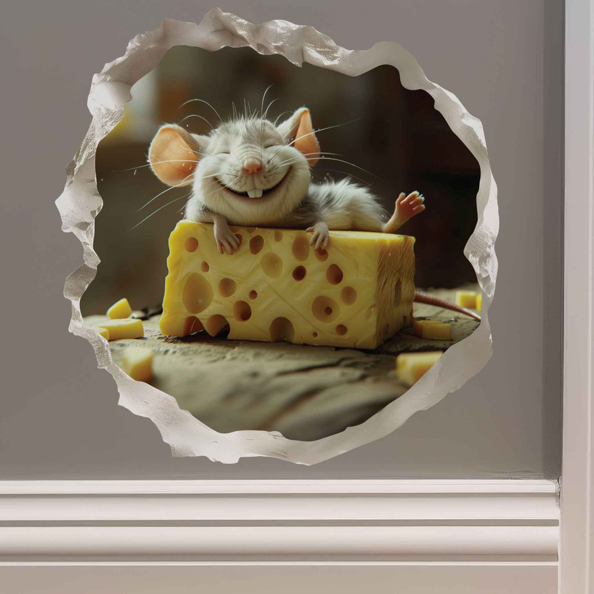 Happy Cheese Mouse Hole Decal - My Wonderful Walls