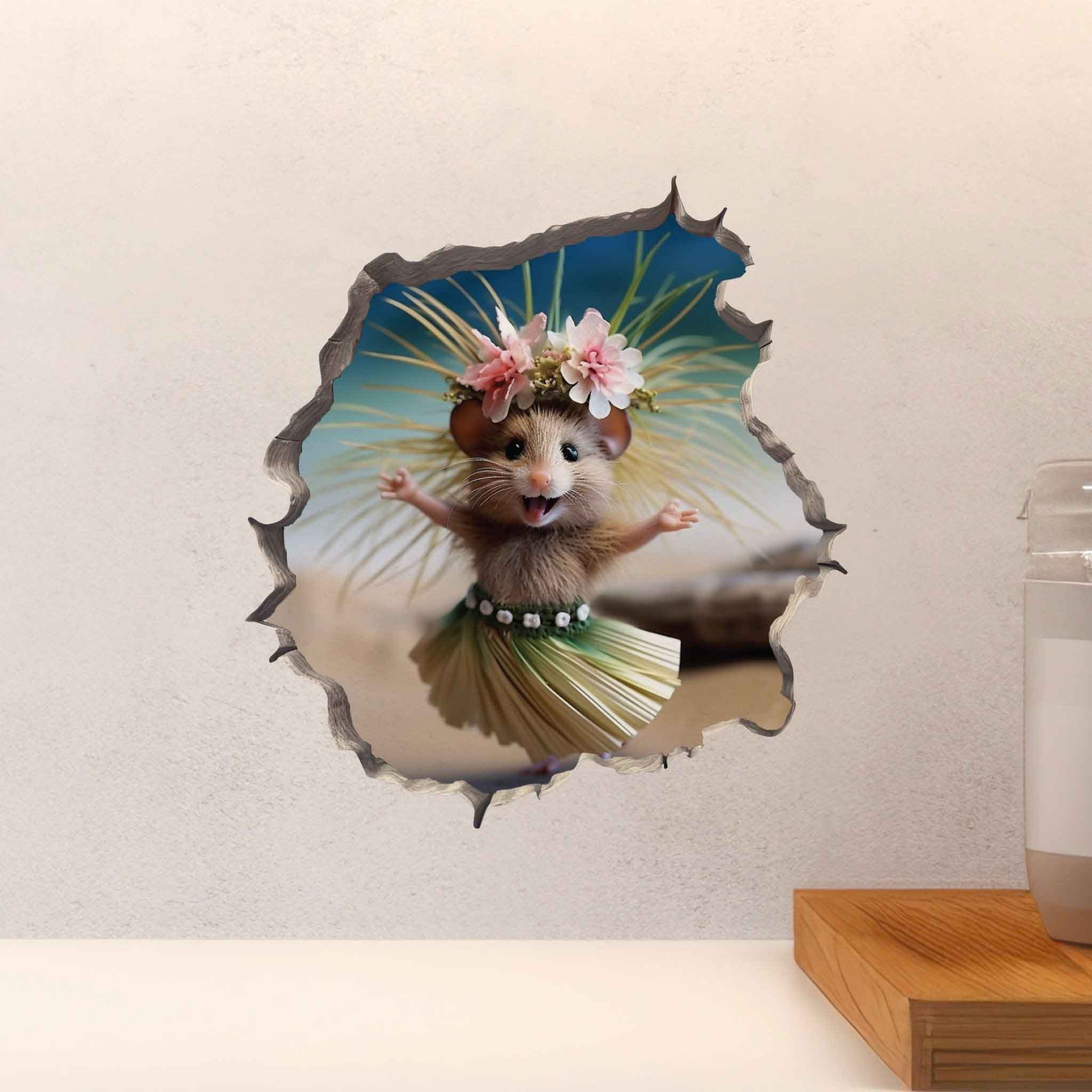 Hula Mouse in Mouse Hole Decal - My Wonderful Walls