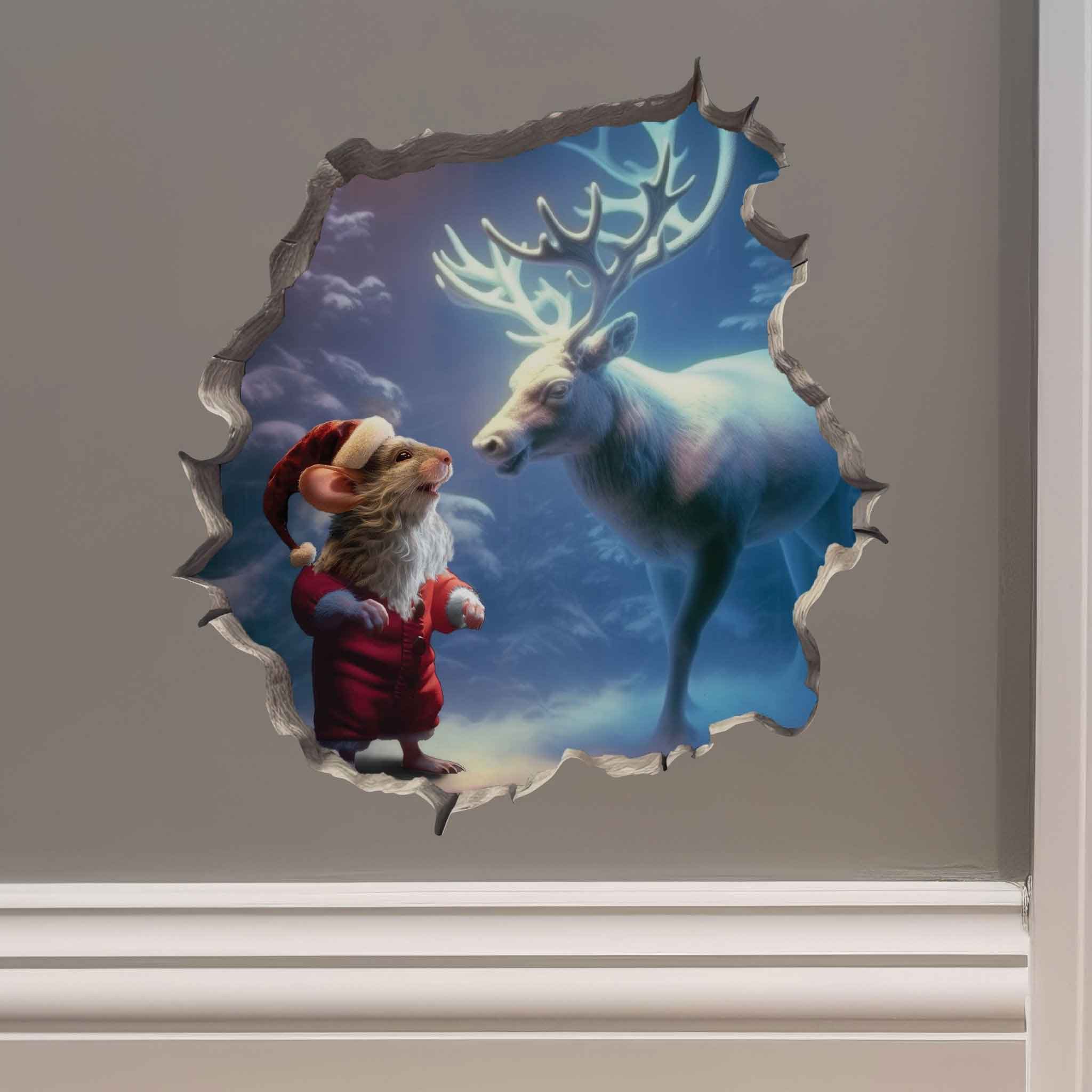 Santa and Reindeer Mouse Hole Decal - My Wonderful Walls