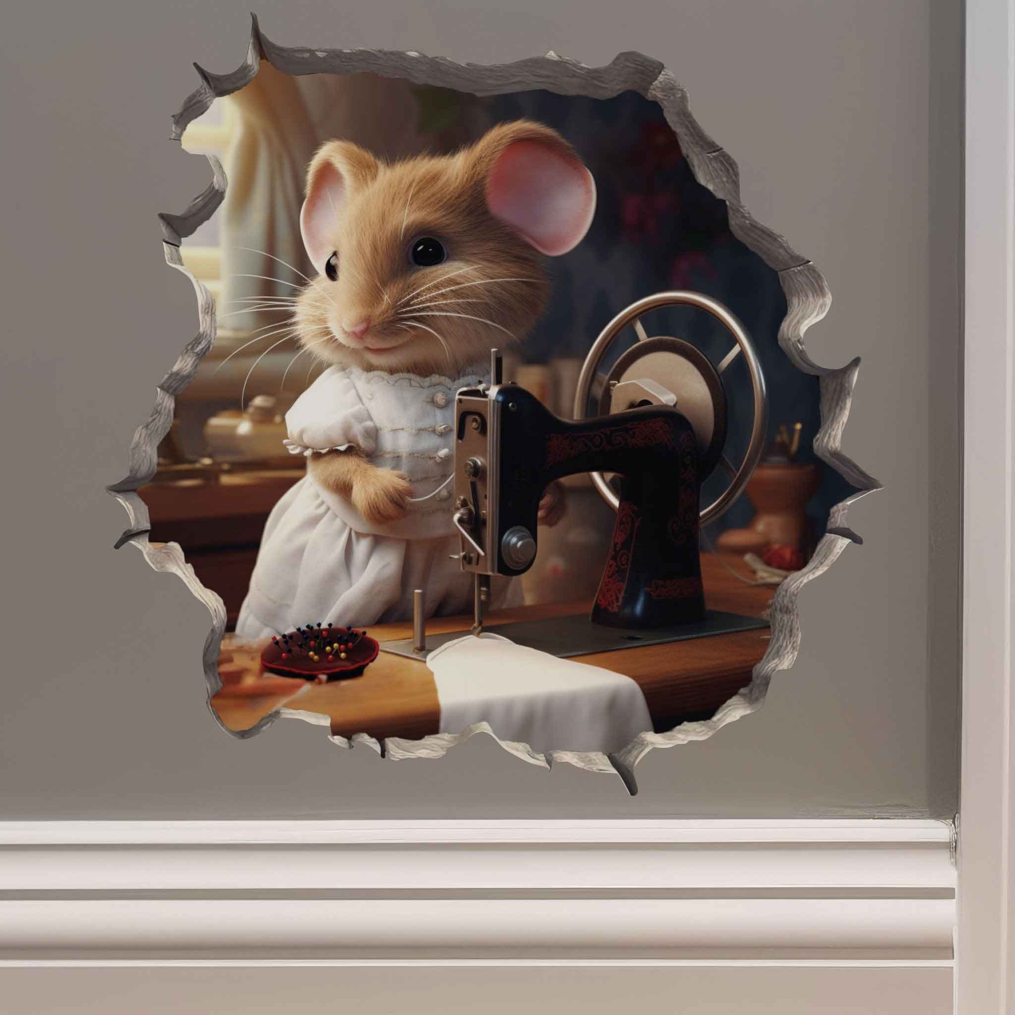 Seamstress Mouse in Mouse Hole Decal - My Wonderful Walls