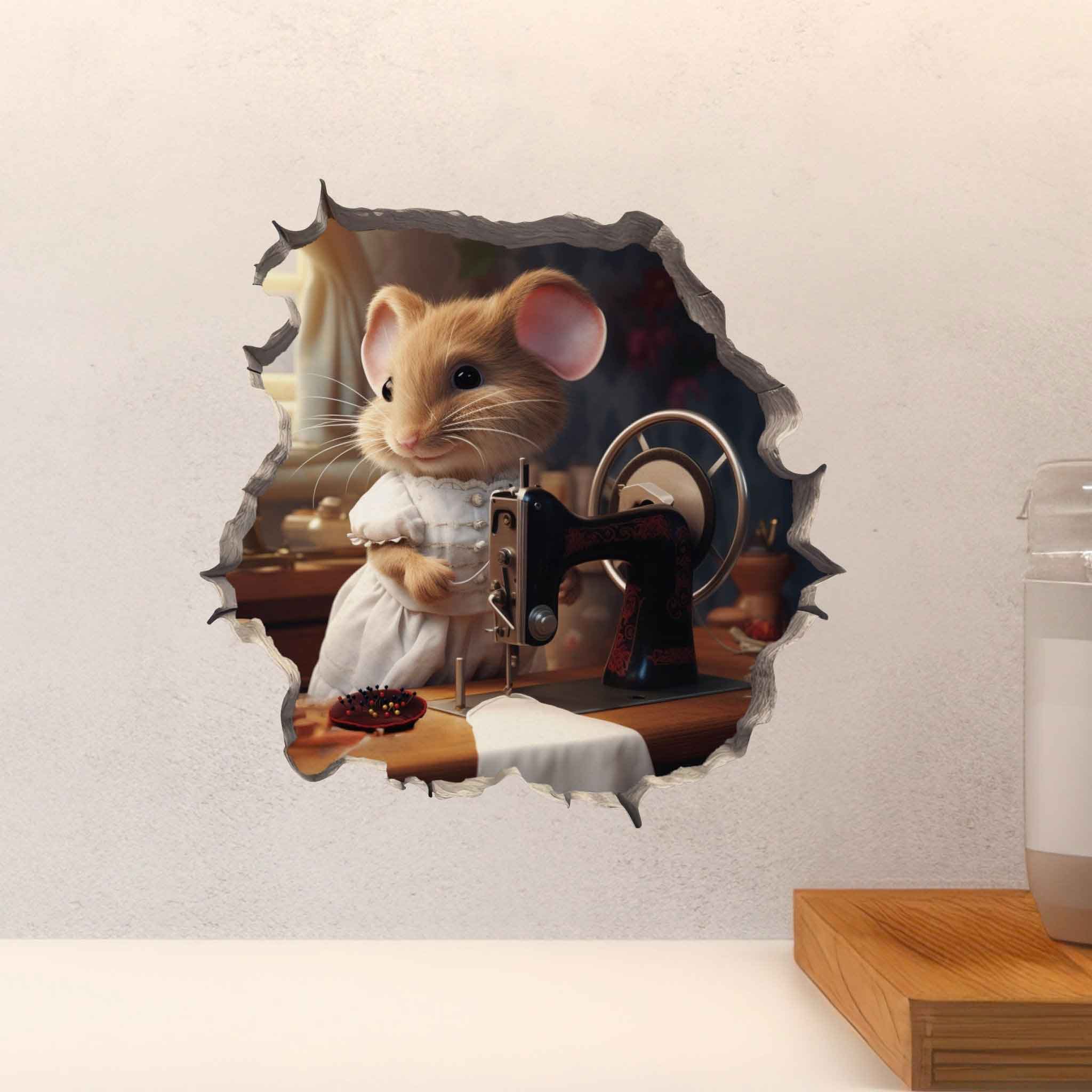 Seamstress Mouse in Mouse Hole Decal - My Wonderful Walls