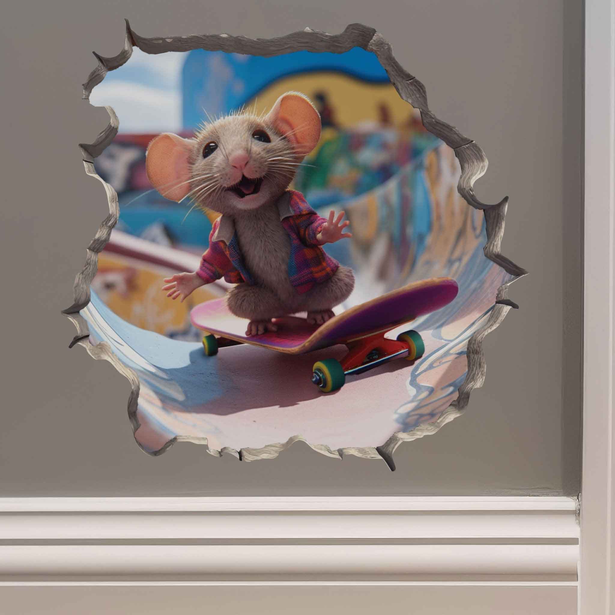 Skateboarding Mouse Hole Decal - My Wonderful Walls