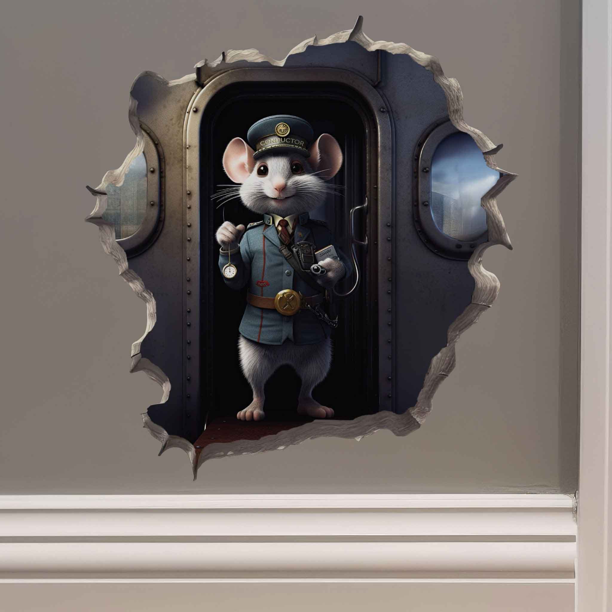 Train Conductor Mouse Hole Decal - My Wonderful Walls
